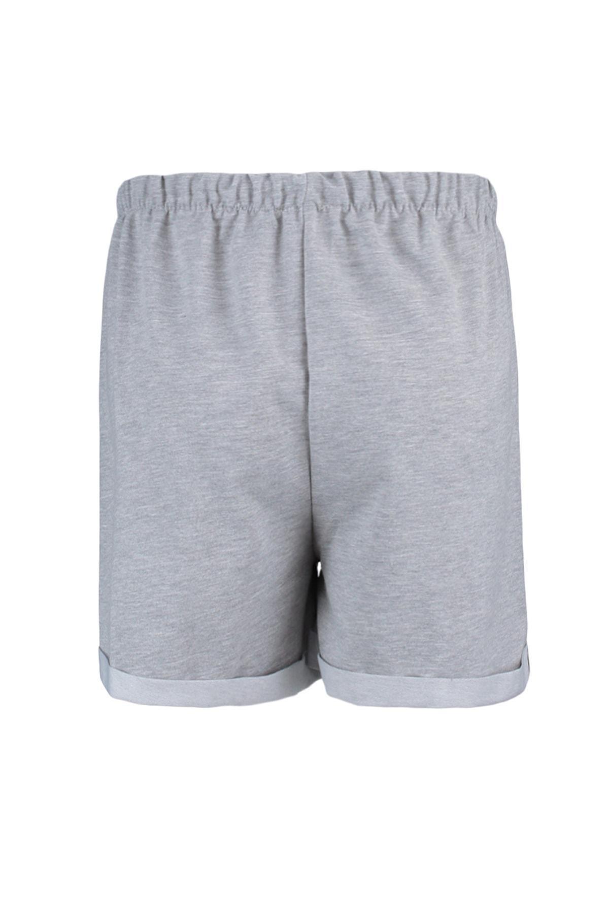 Trendyol - Grey Mid Waist Plus Size Shorts