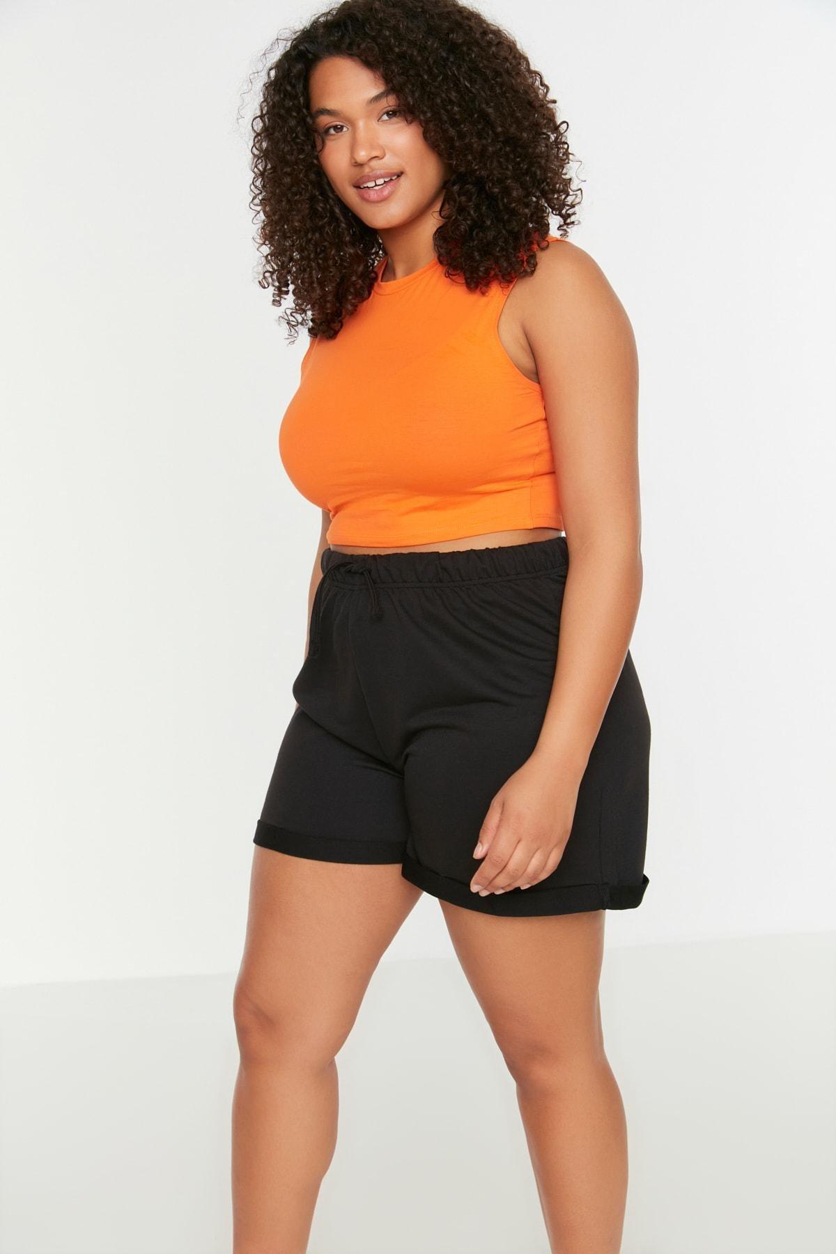Black Relaxed Plus Size Shorts, , large image number 1