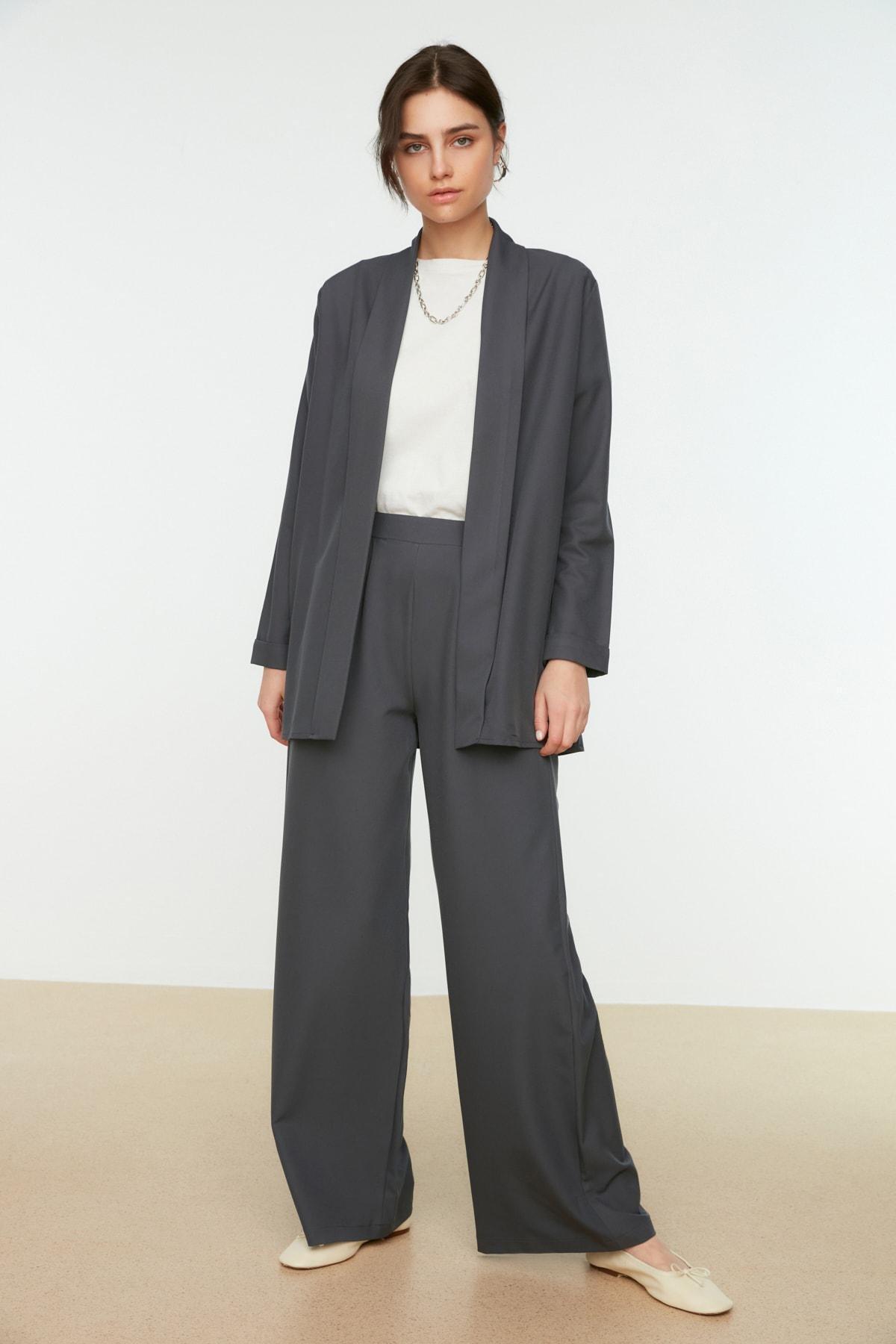 Gray Collarless Co-Ord Set, , large image number 1