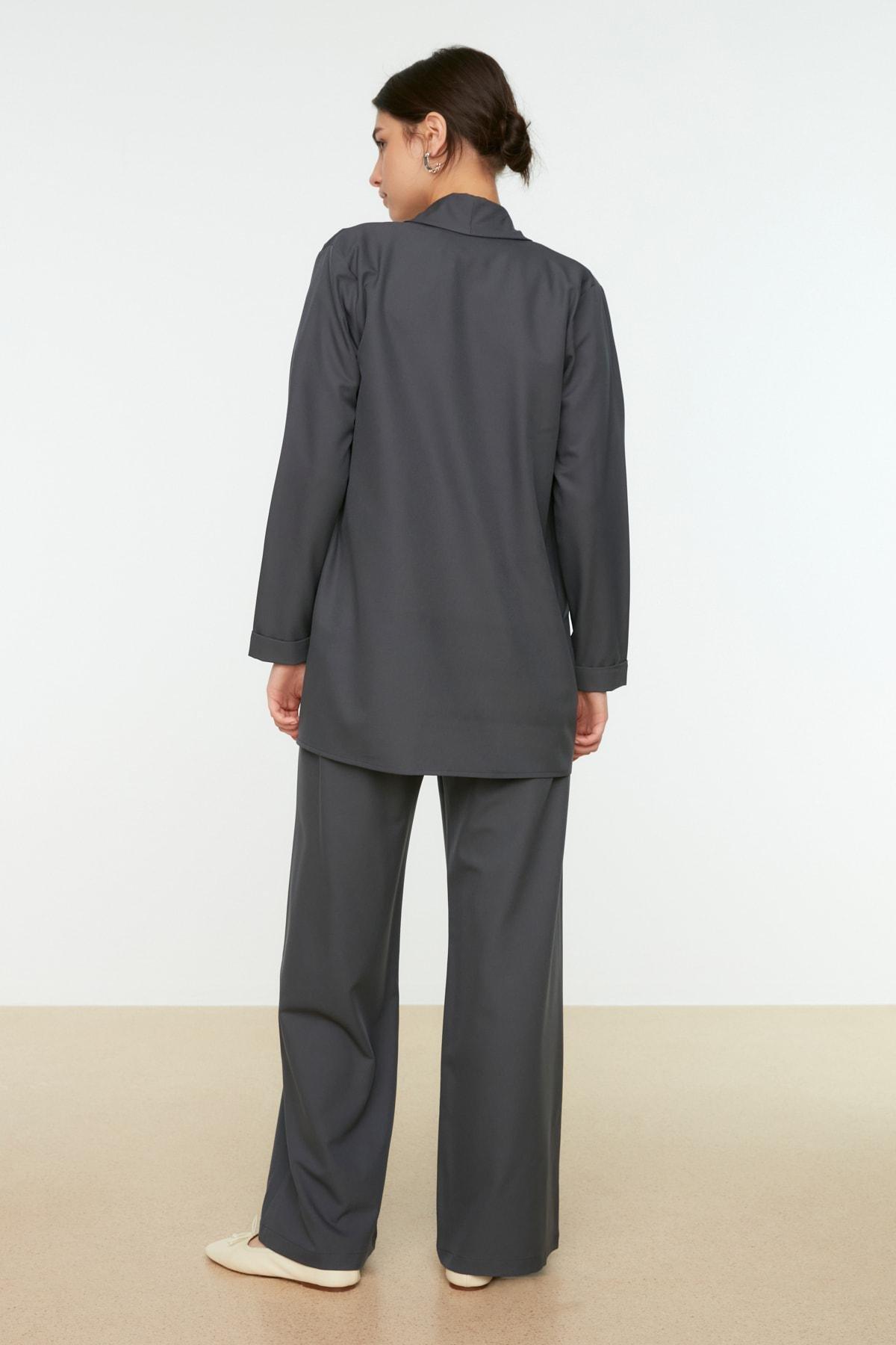 Gray Collarless Co-Ord Set, , large image number 4