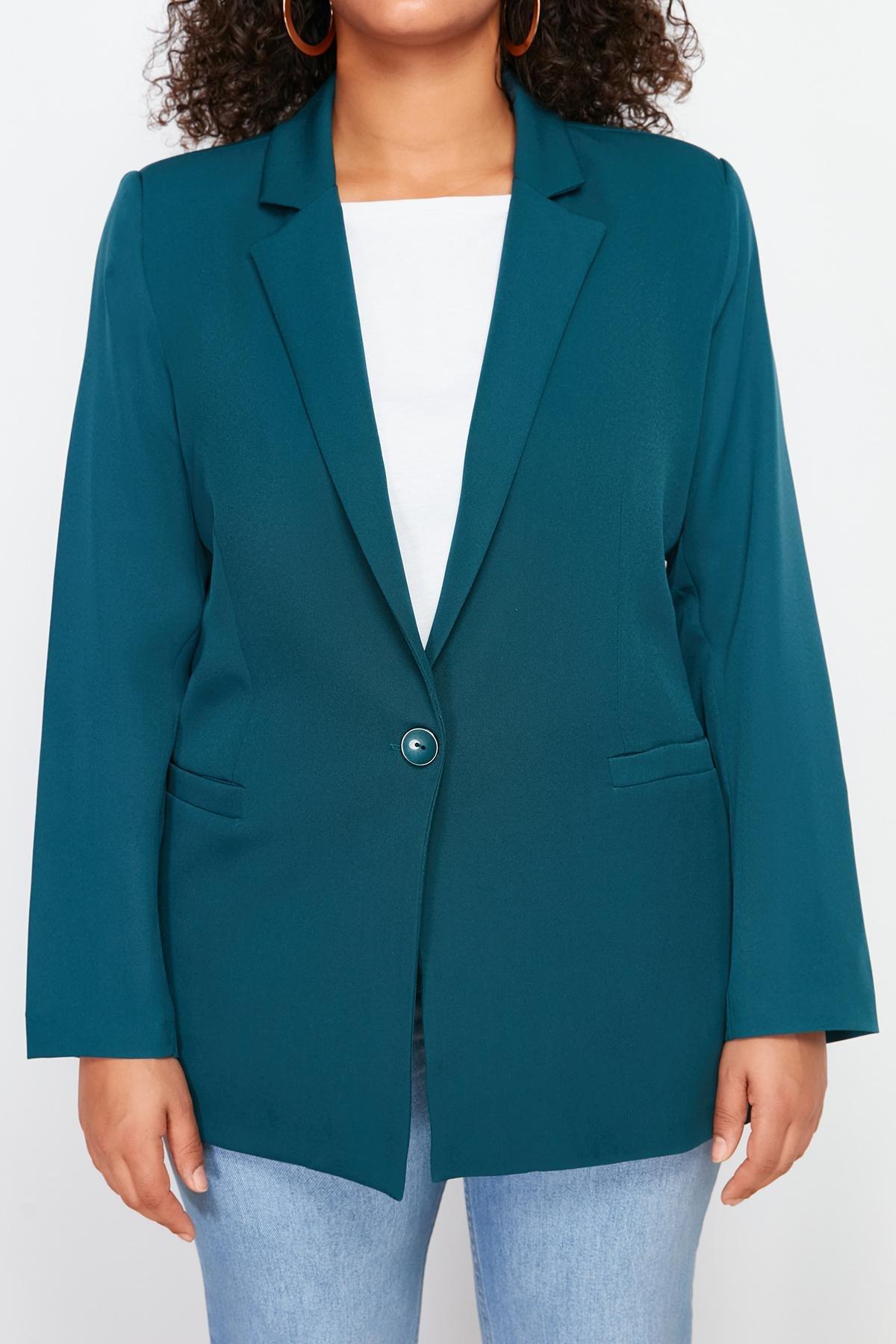 Green Plus Size Blazer Jacket, , large image number 1