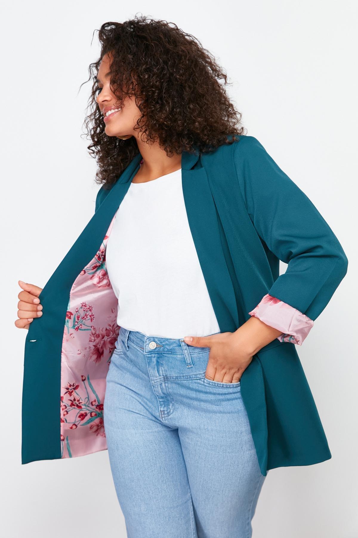 Green Plus Size Blazer Jacket, , large image number 2