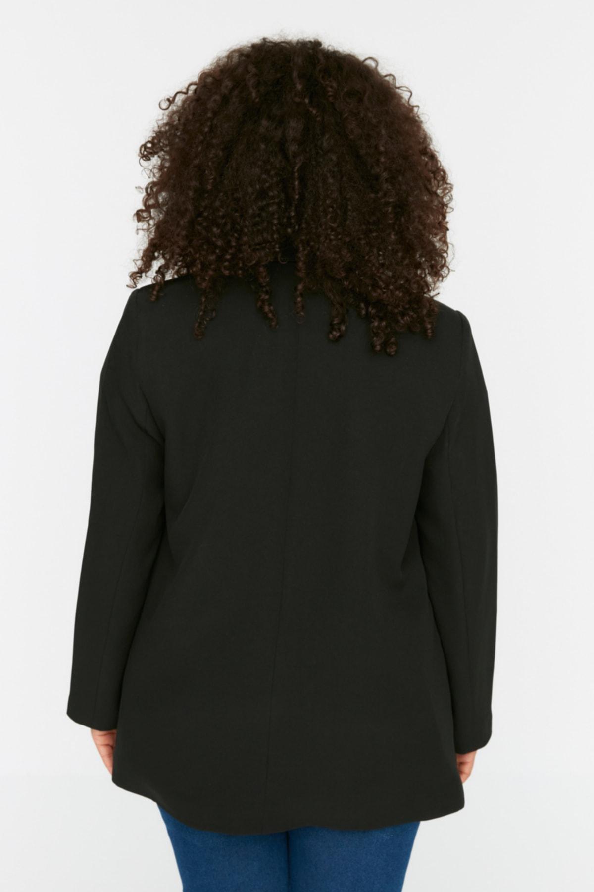 Black Lapel Collar Plus Size Jacket, , large image number 4