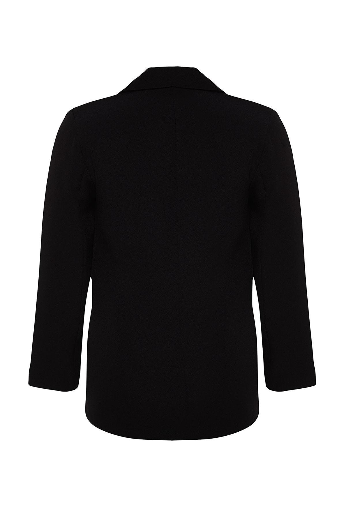 Black Lapel Collar Plus Size Jacket, , large image number 6