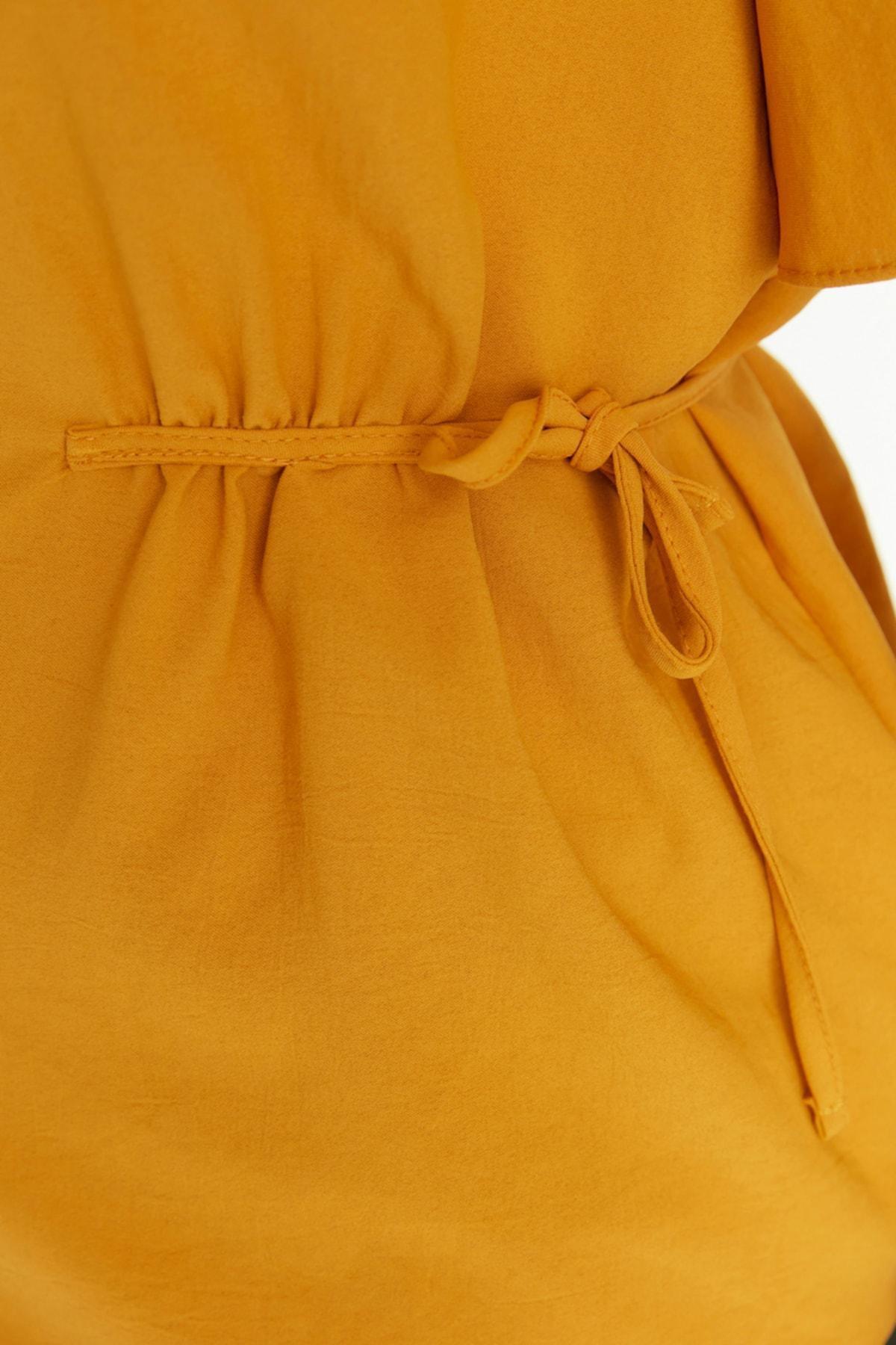 Yellow V Neck Plus Size Blouse, , large image number 3