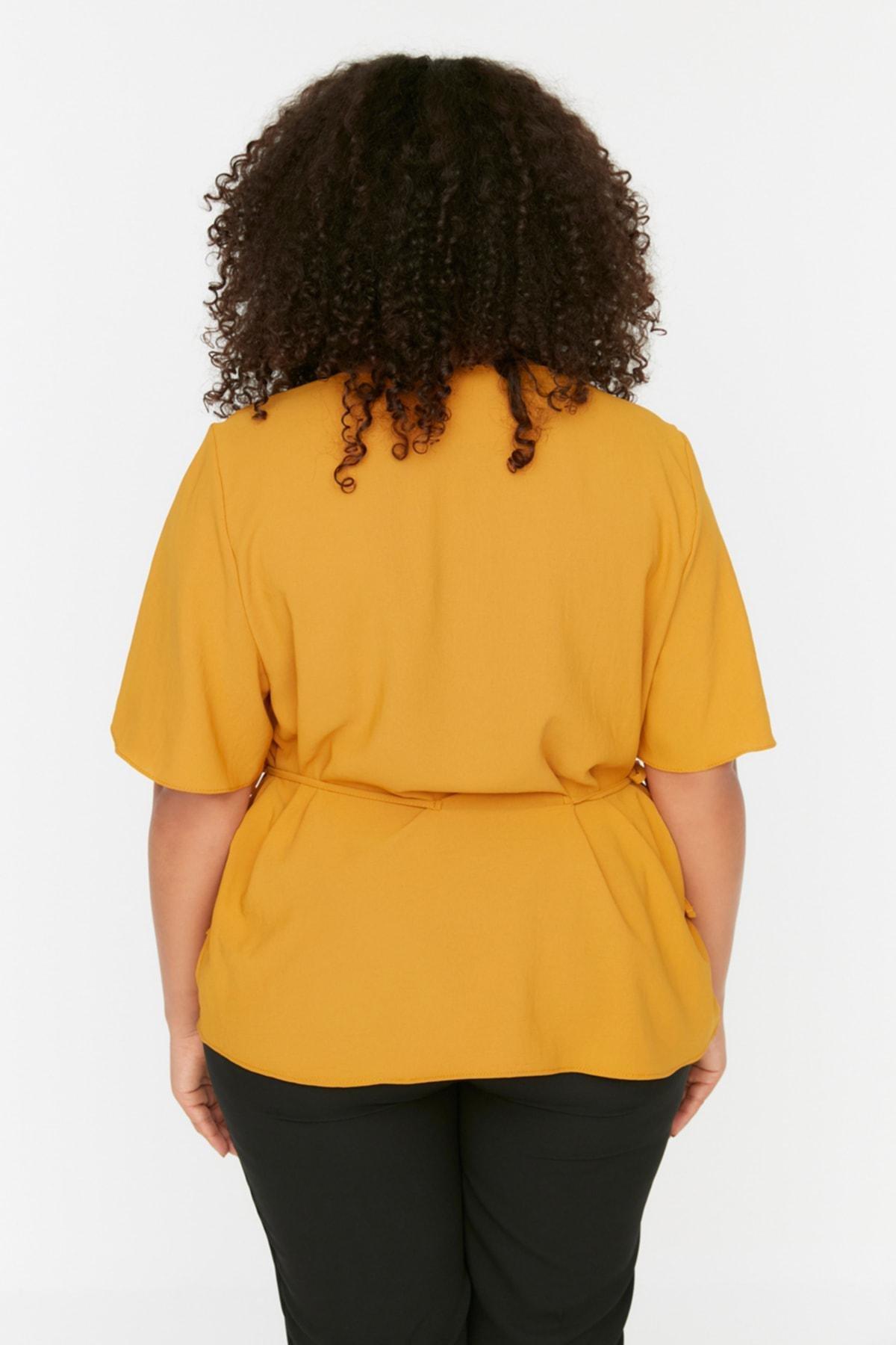 Yellow V Neck Plus Size Blouse, , large image number 4