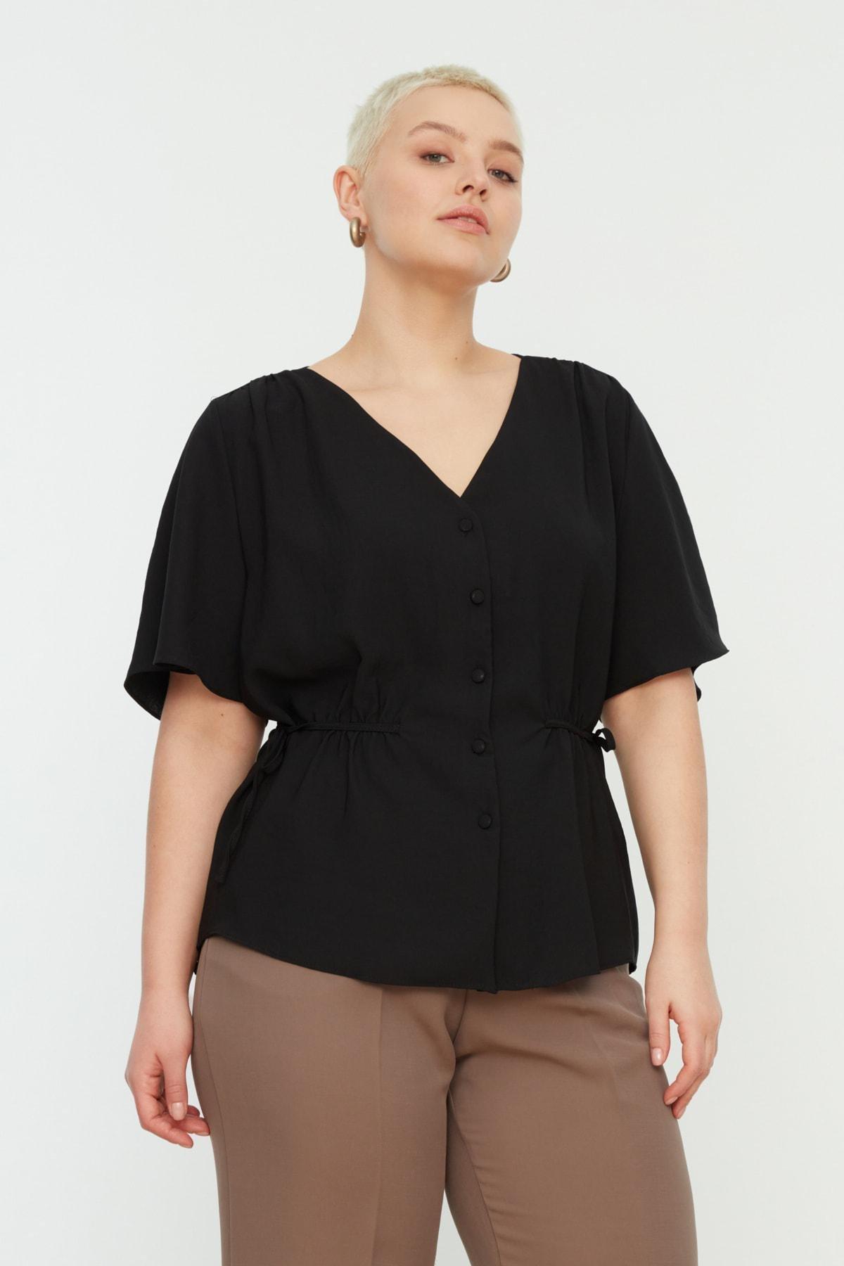 Black V-Neck Plus Size Blouse, , large image number 0