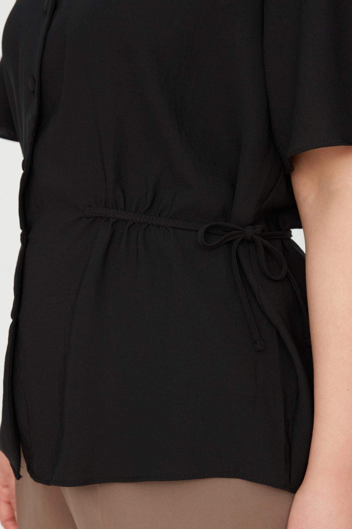 Black V-Neck Plus Size Blouse, , large image number 2
