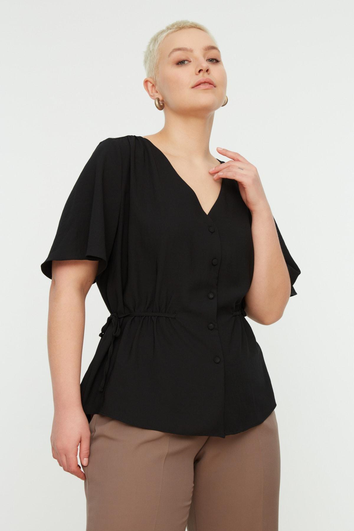 Trendyol - Black V-Neck Plus Size Blouse