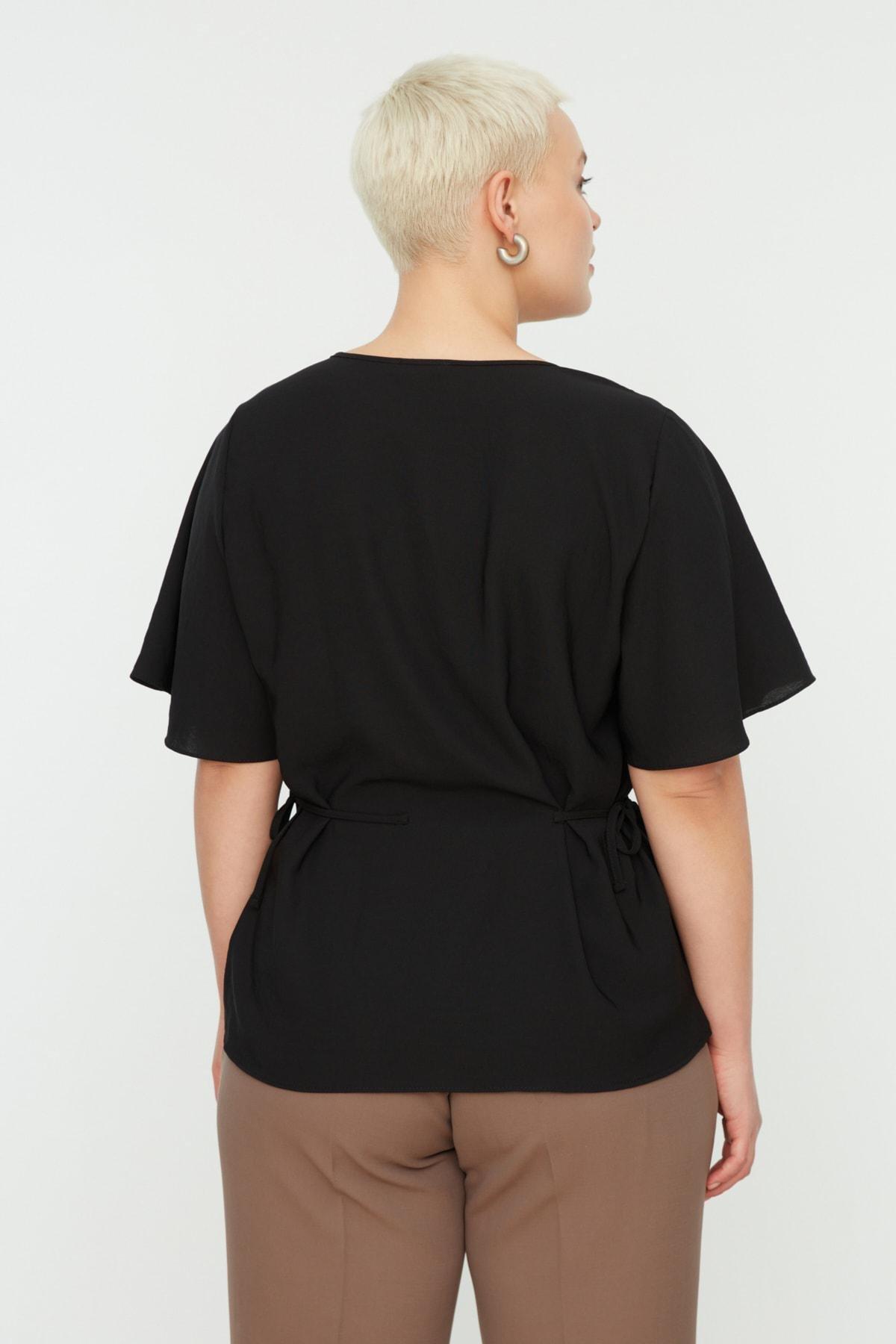 Black V-Neck Plus Size Blouse, , large image number 4