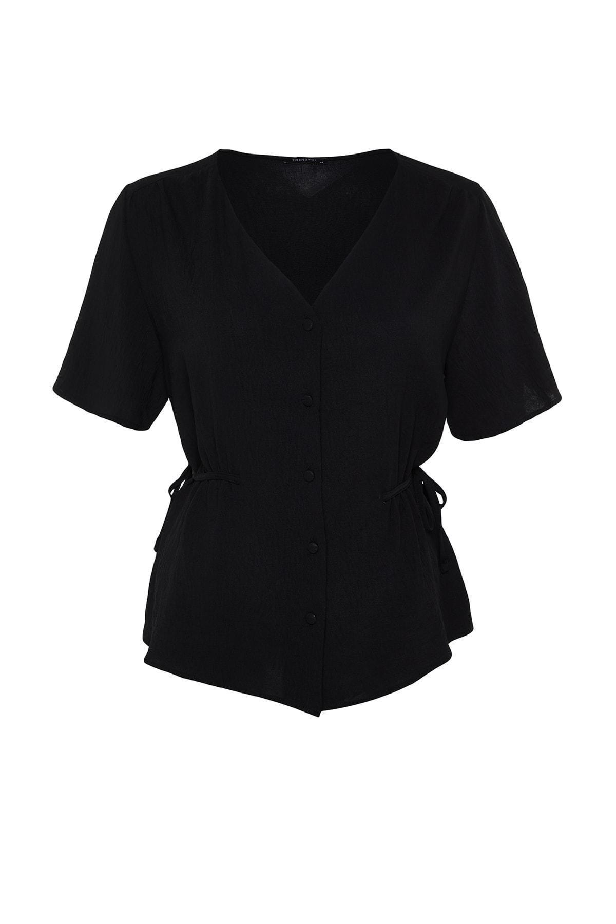 Trendyol - Black V-Neck Plus Size Blouse