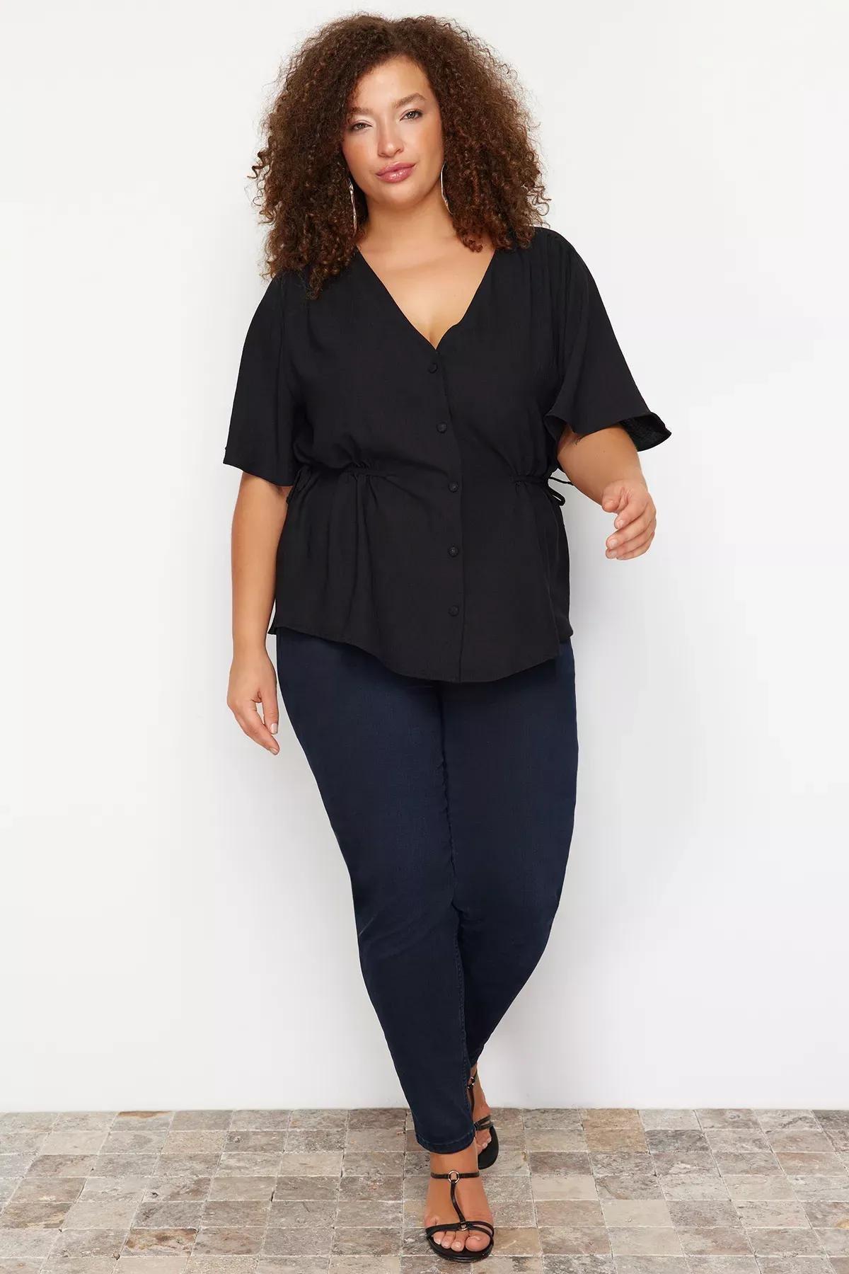 Black V-Neck Plus Size Blouse, , large image number 5