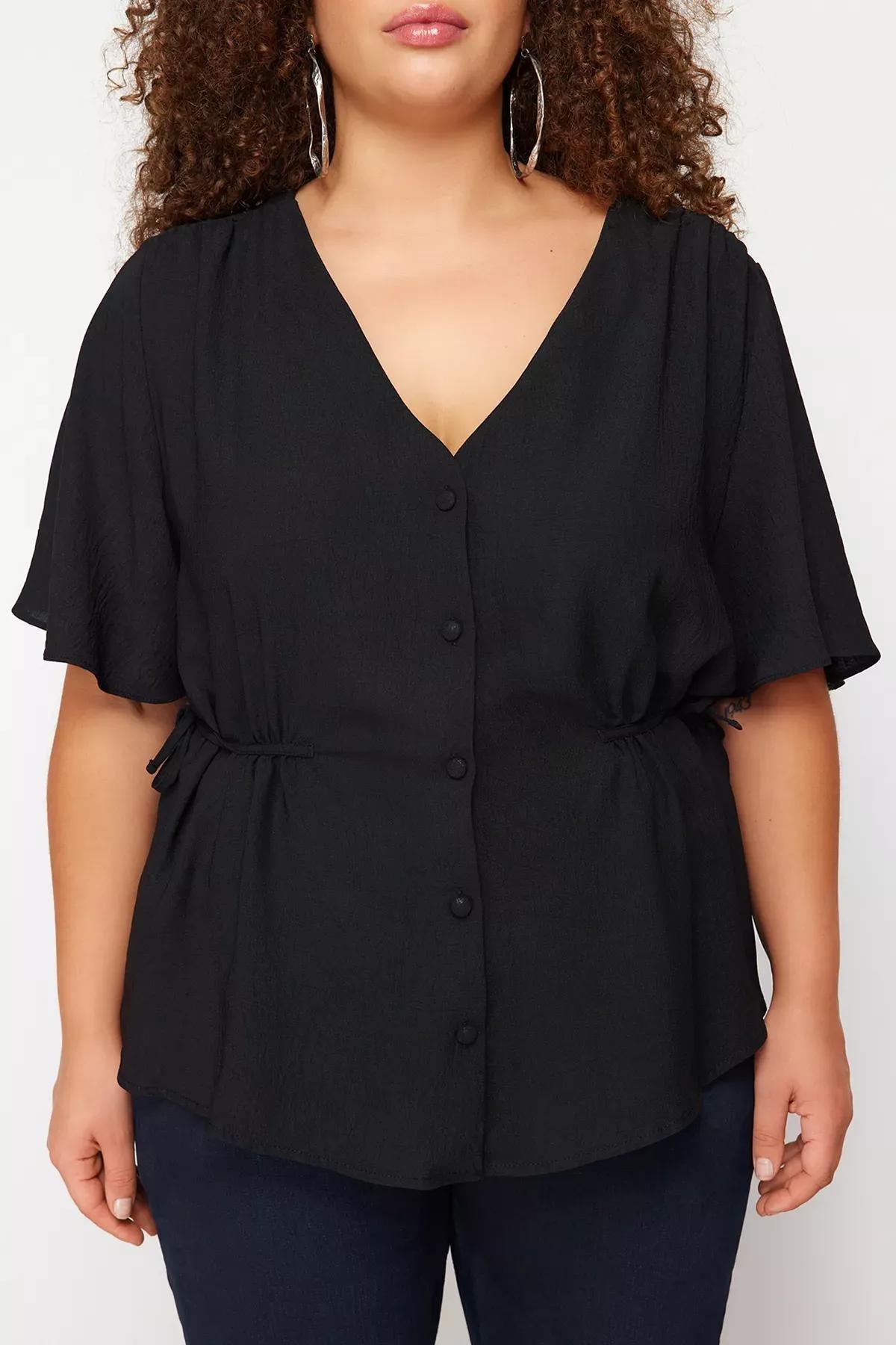 Black V-Neck Plus Size Blouse, , large image number 9