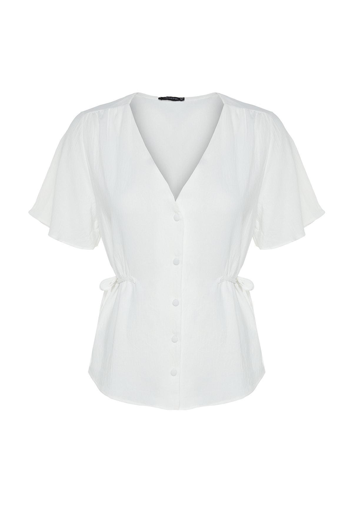 Beige V Neck Plus Size Blouse, , large image number 5