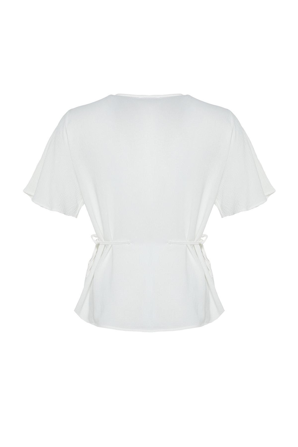 Beige V Neck Plus Size Blouse, Ecru, large image number 7