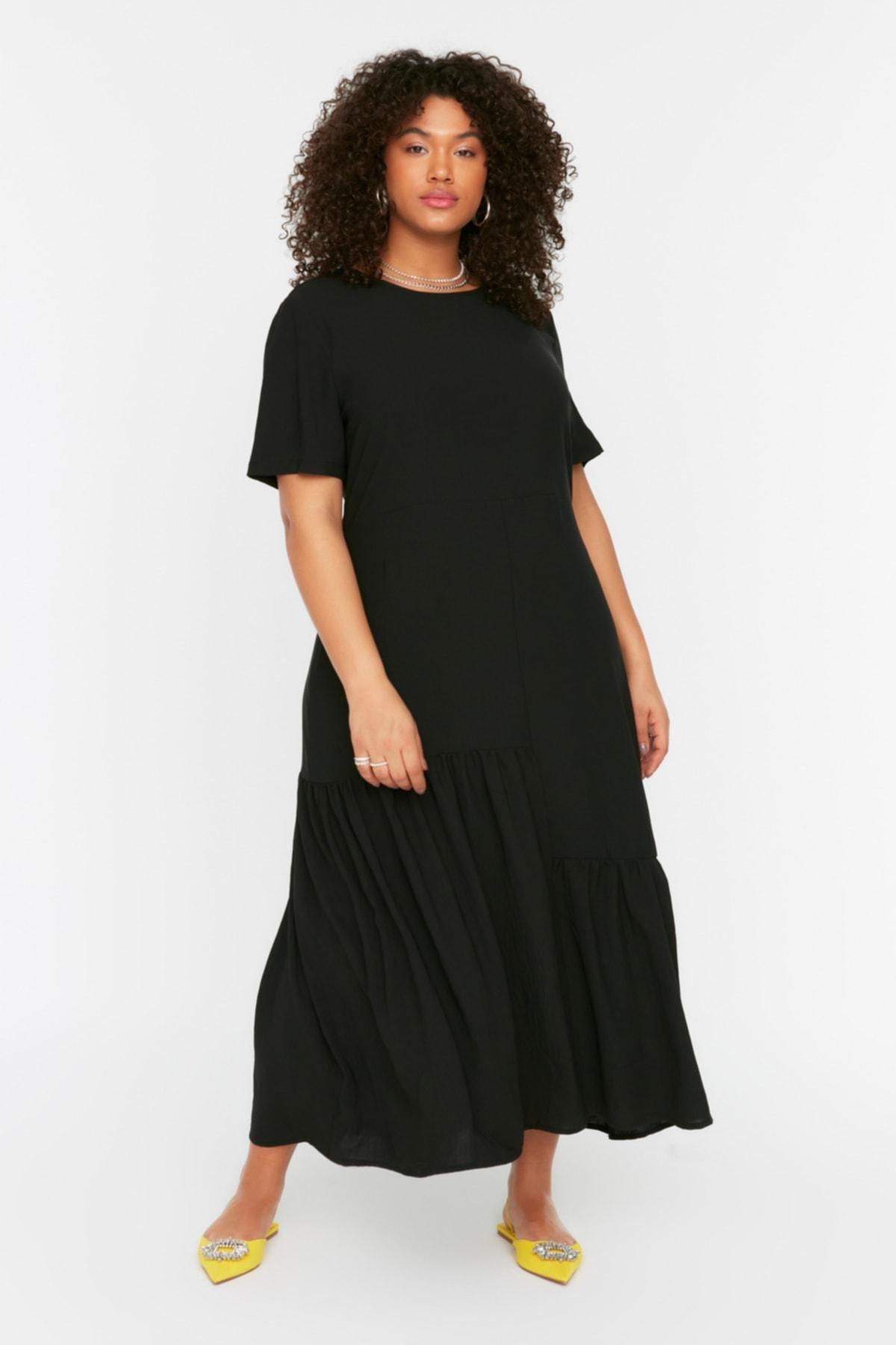 Black Ruffle Hem Plus Size Dress, , large image number 0