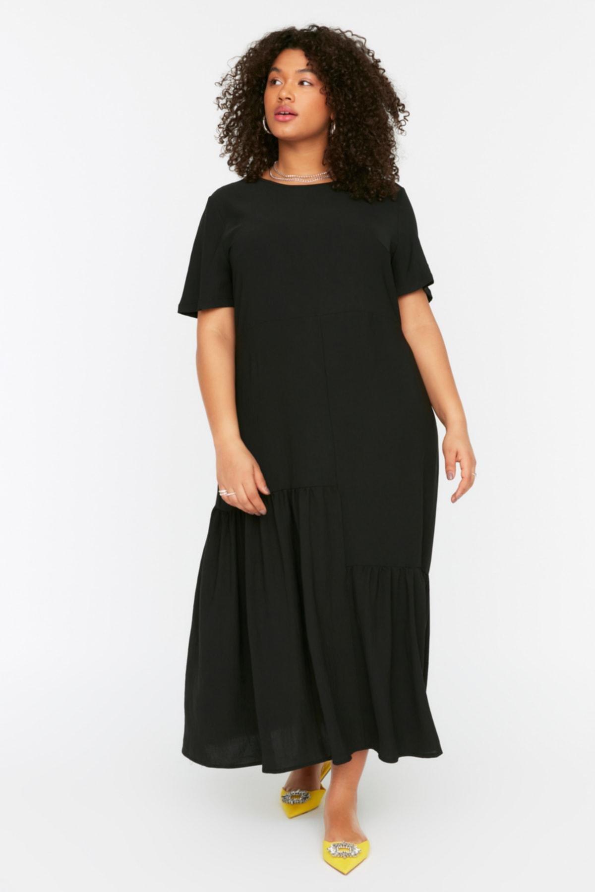 Black Ruffle Hem Plus Size Dress, , large image number 1