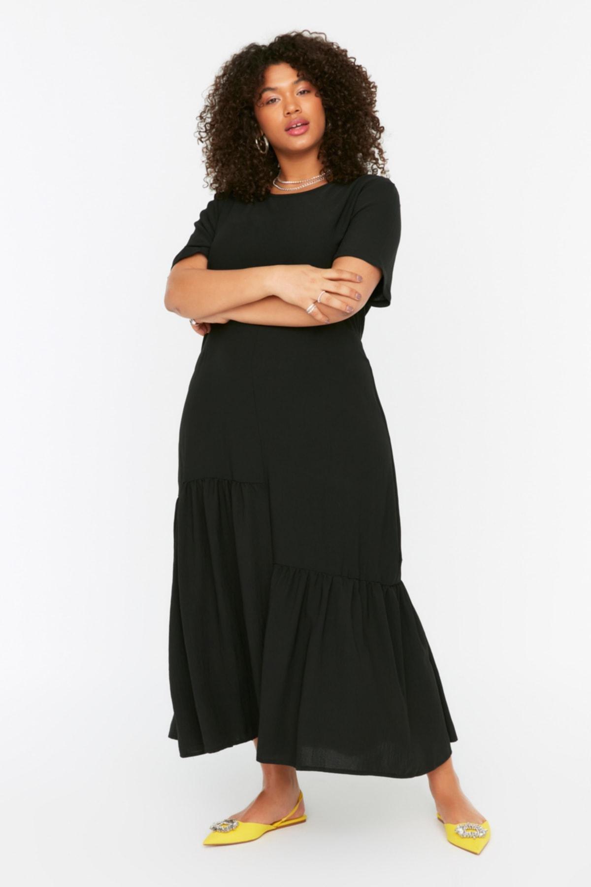 Black Ruffle Hem Plus Size Dress, , large image number 2