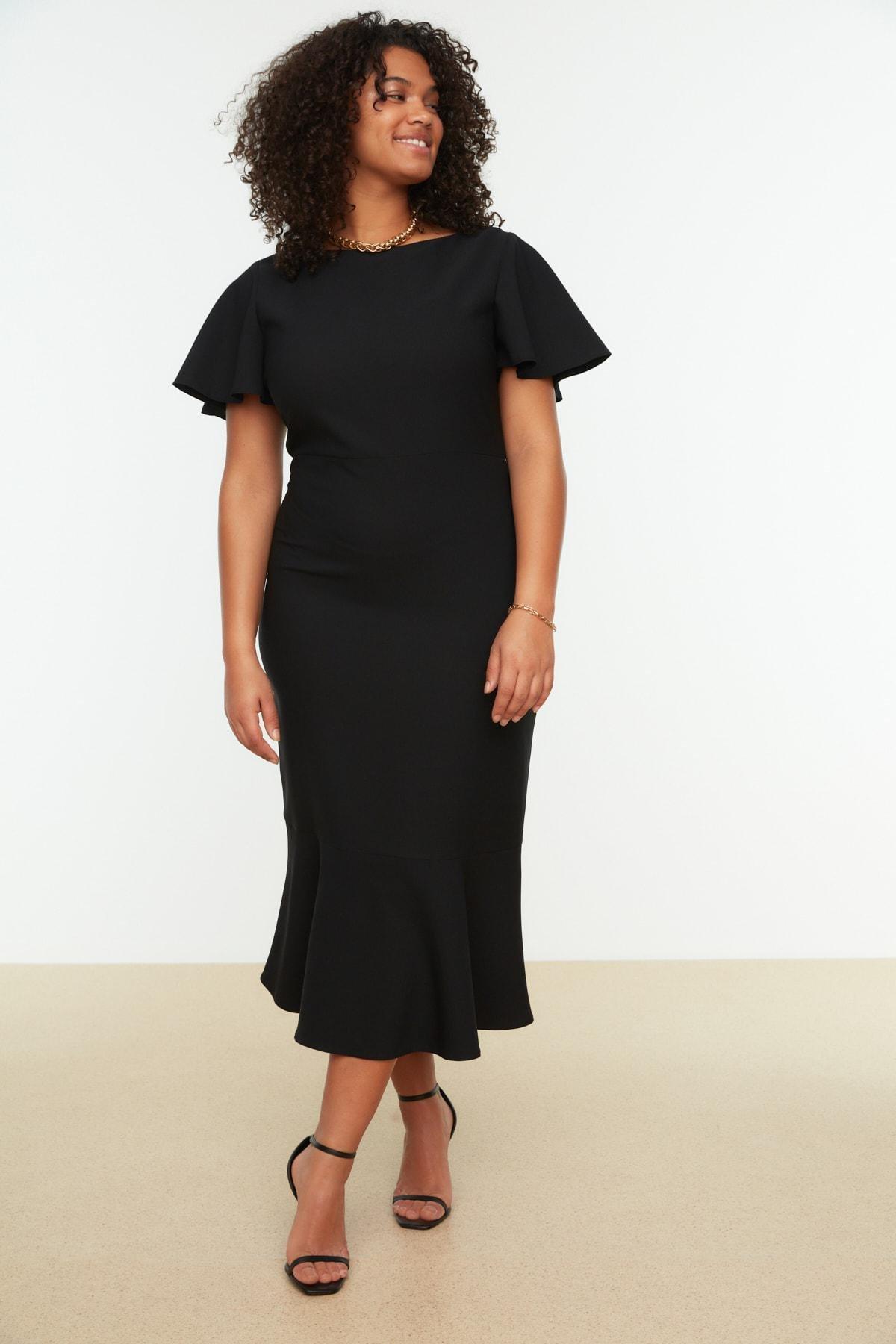 Black Bodycon Plus Size Midi Dress, , large image number 0