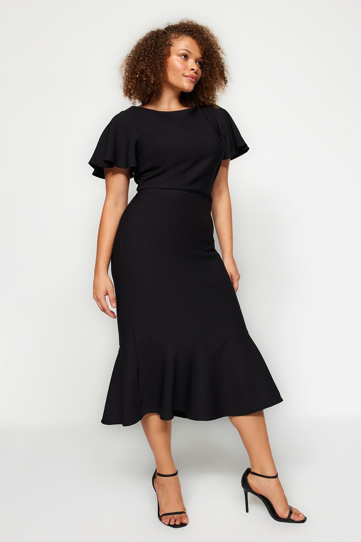 Black Bodycon Plus Size Midi Dress, , large image number 1
