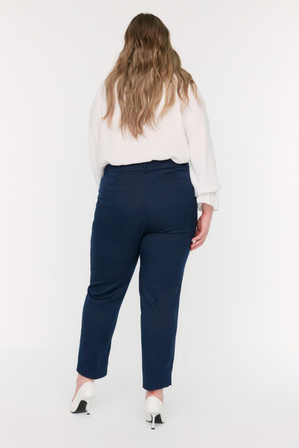 Trendyol - Navy Straight Plus Size Pants