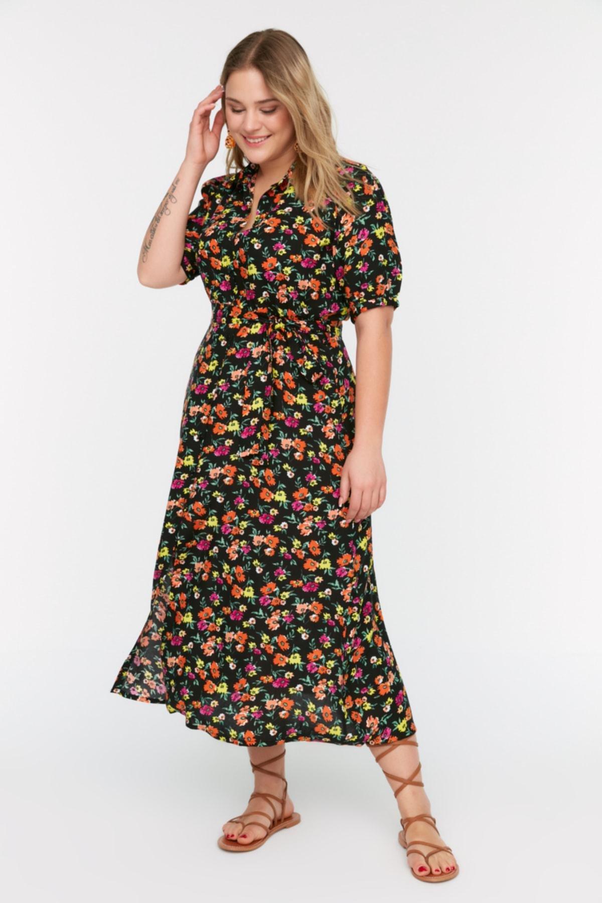 Black Floral Plus Size Dress, , large image number 0