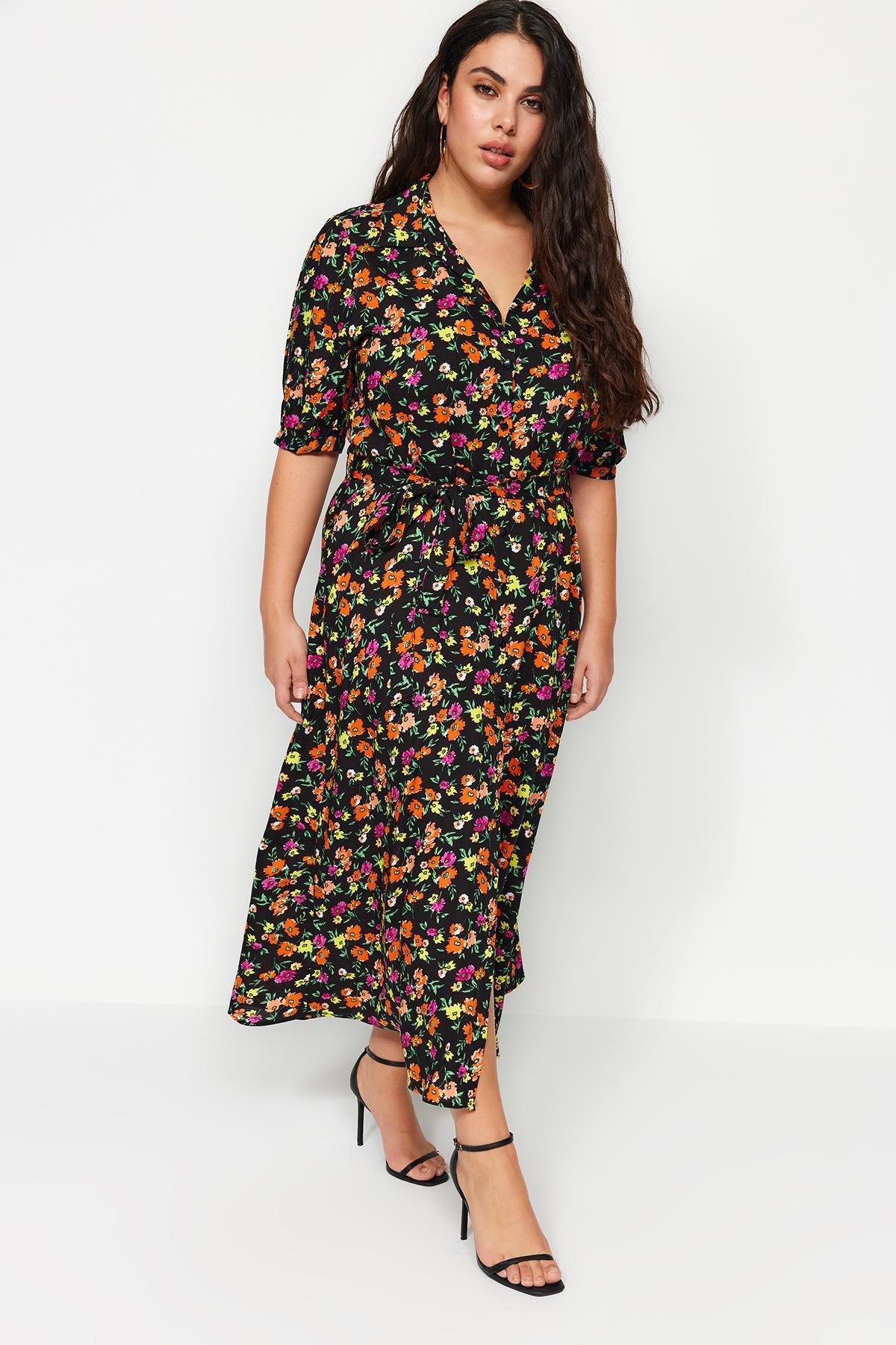 Black Floral Plus Size Dress, , large image number 1