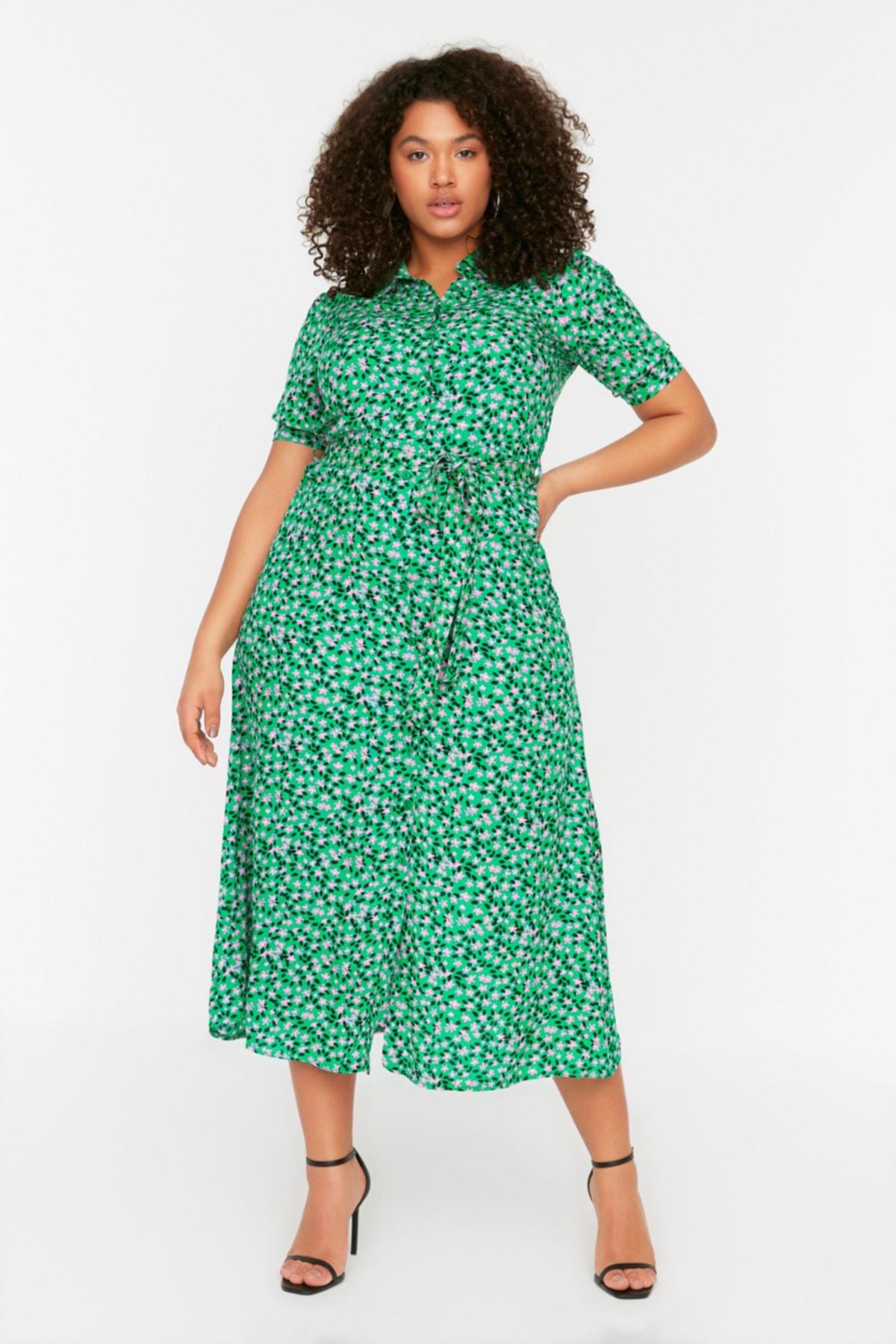 Green Floral Plus Size Dress, , large image number 0