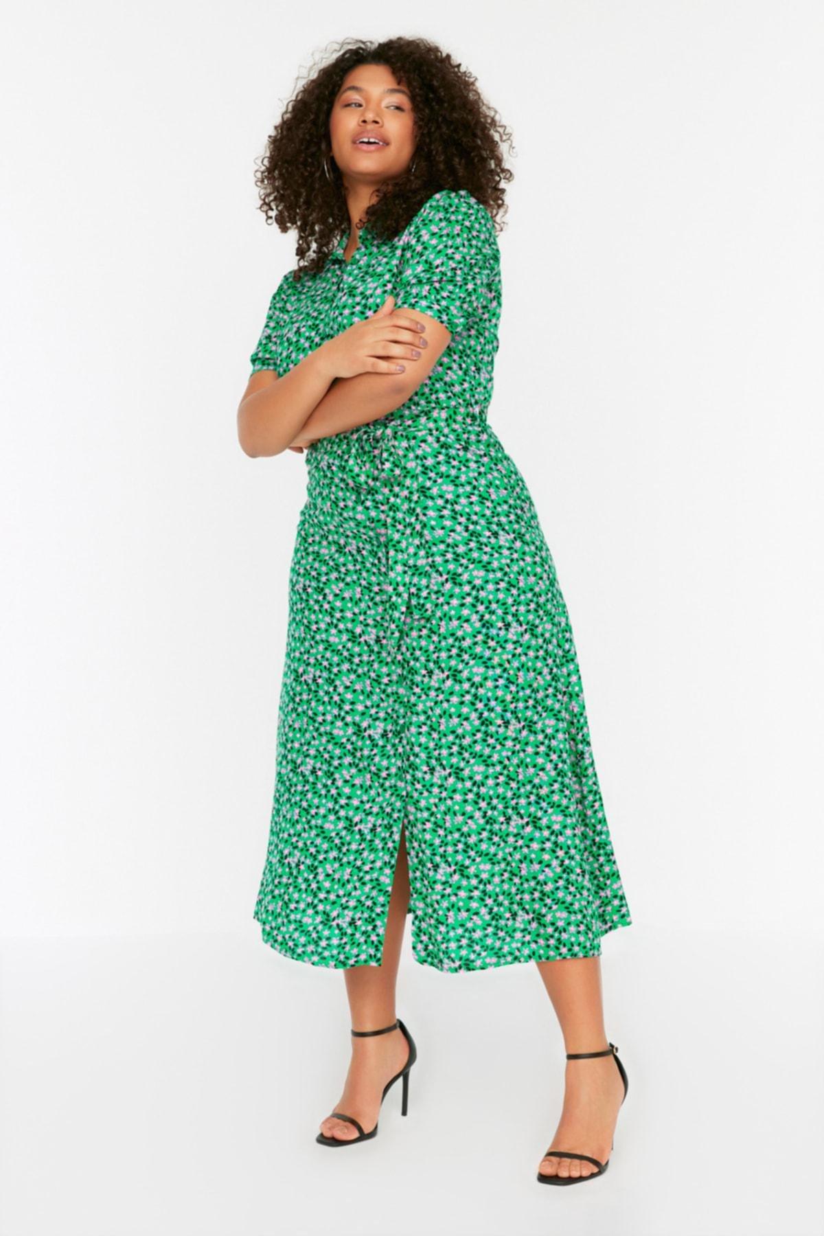 Trendyol - Green Floral Plus Size Dress