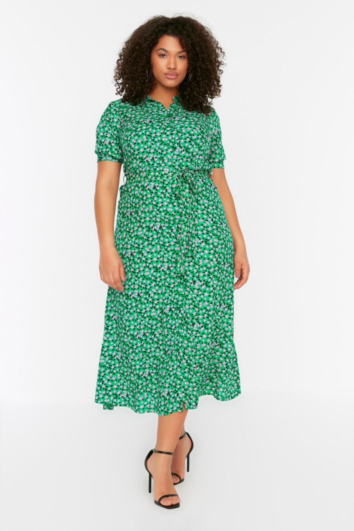 Green Floral Plus Size Dress, , large image number 2