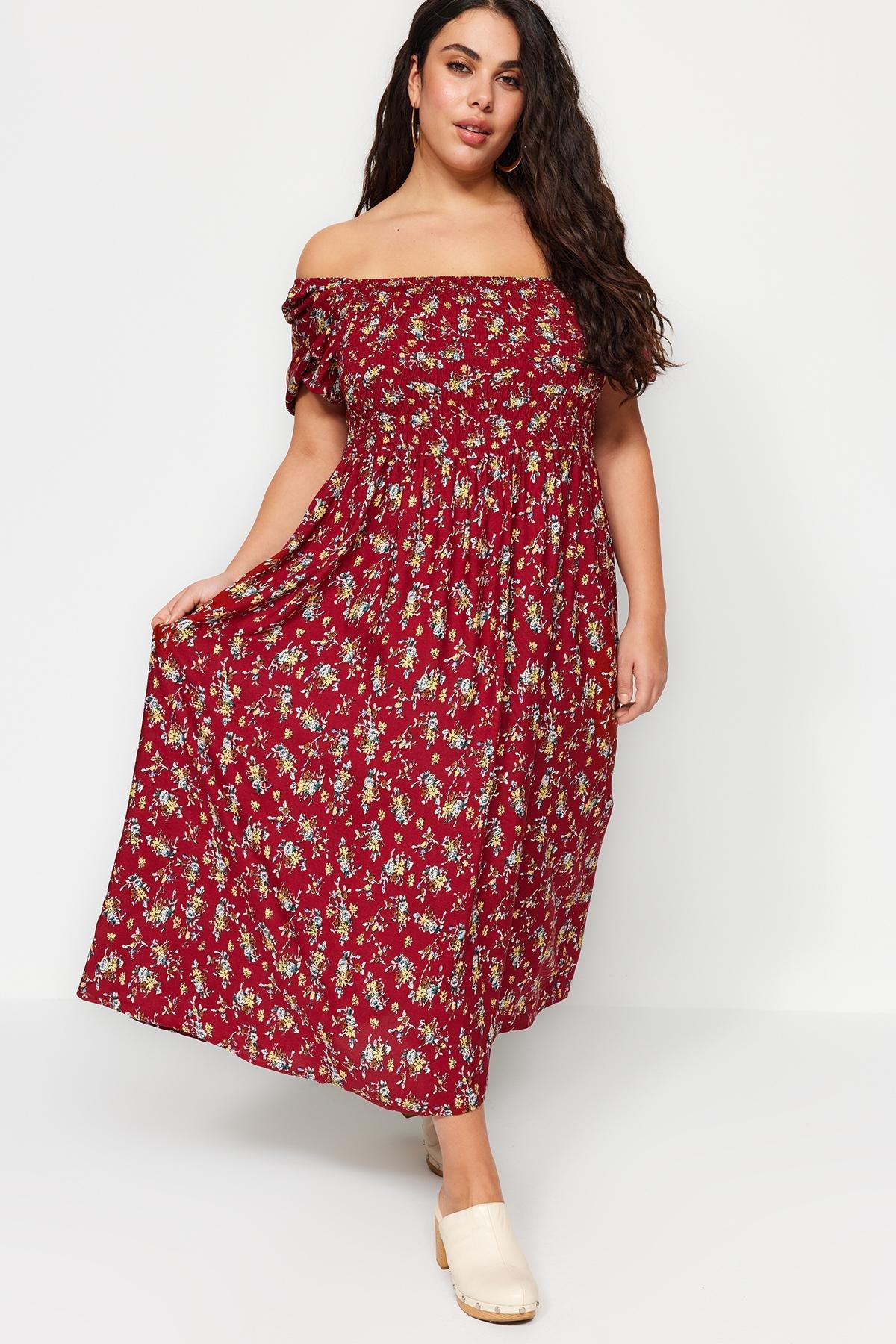 Burgundy A-Line Plus Size Dress, , large image number 0