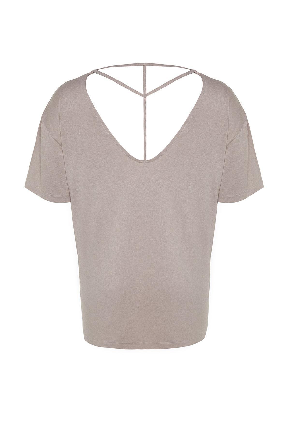 Trendyol - Beige Off-Shoulder Plus Size T-Shirt