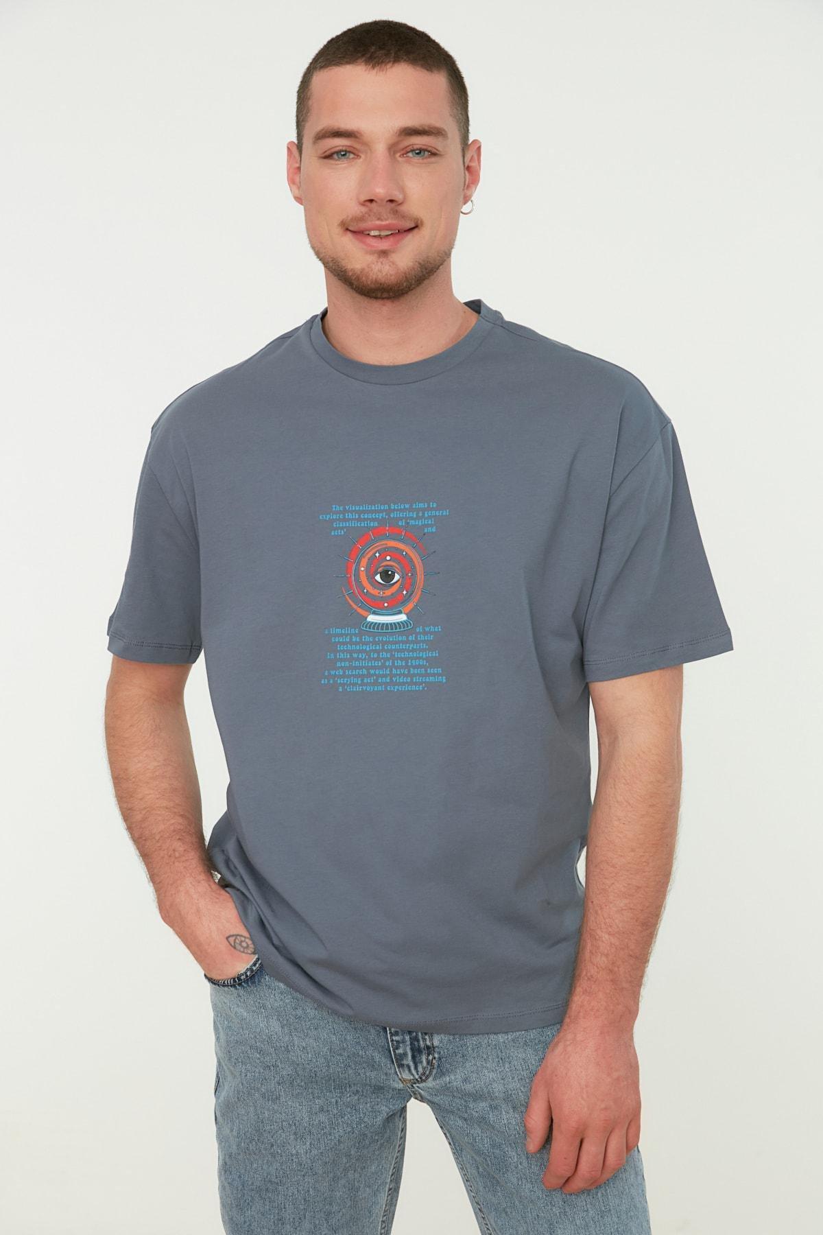 Trendyol - Gray Relaxed Crew Neck Tshirt