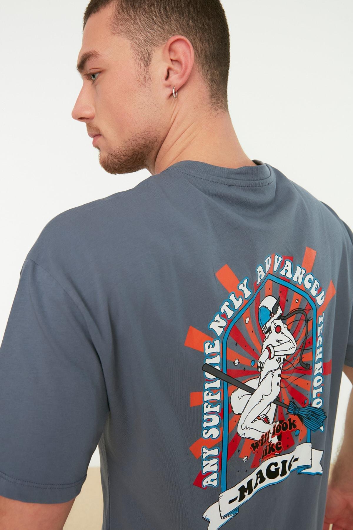 Gray Relaxed Crew Neck Tshirt, , large image number 5
