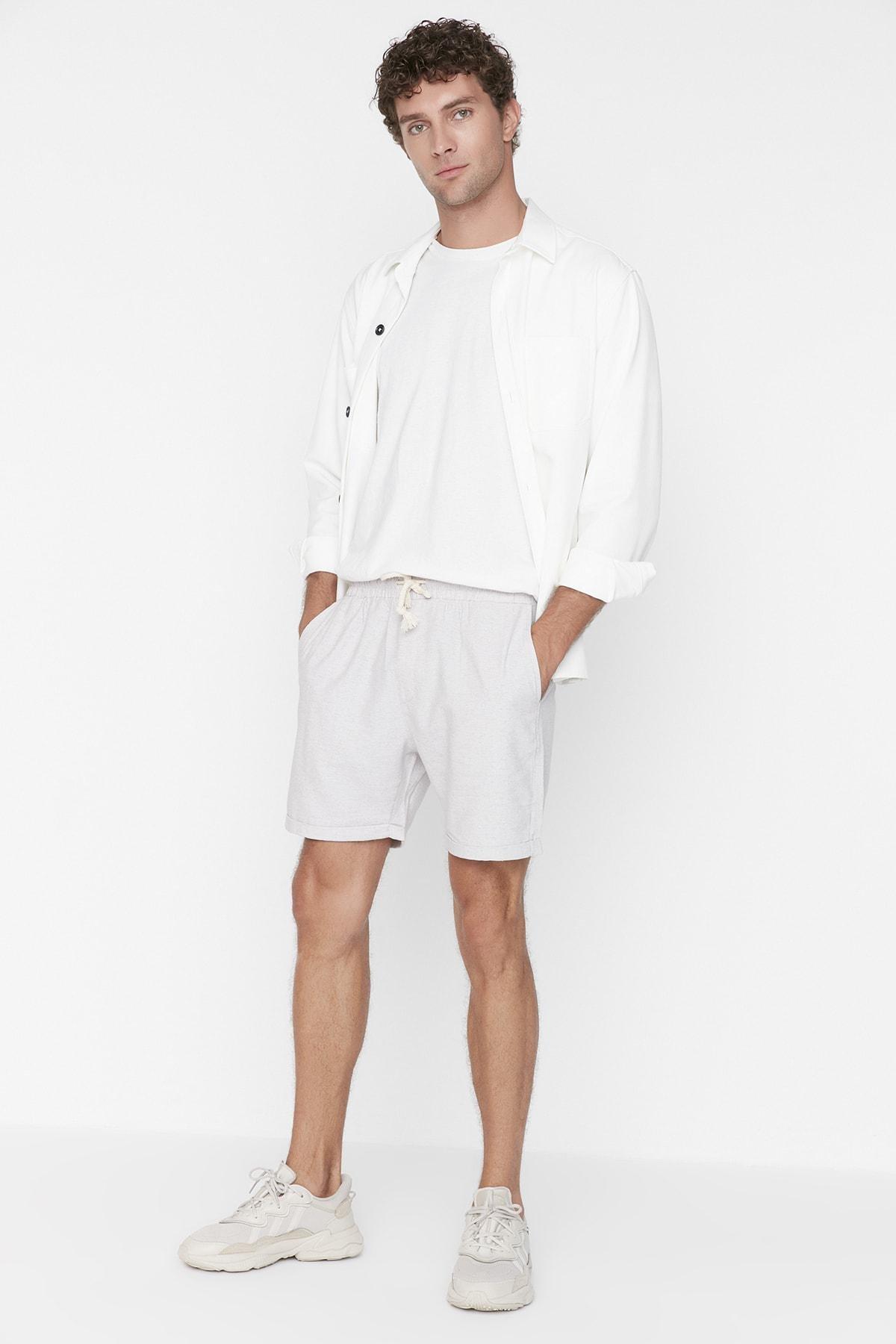 Grey Mid Waist Shorts, , large image number 0