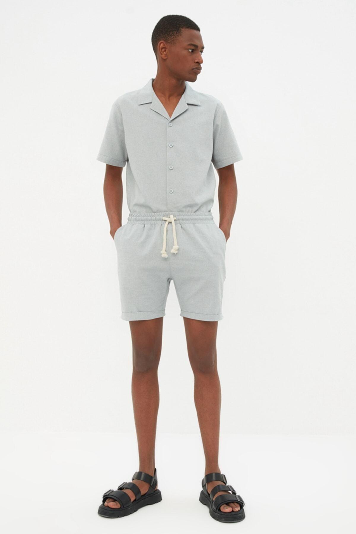 Grey Mid Waist Shorts, , large image number 3