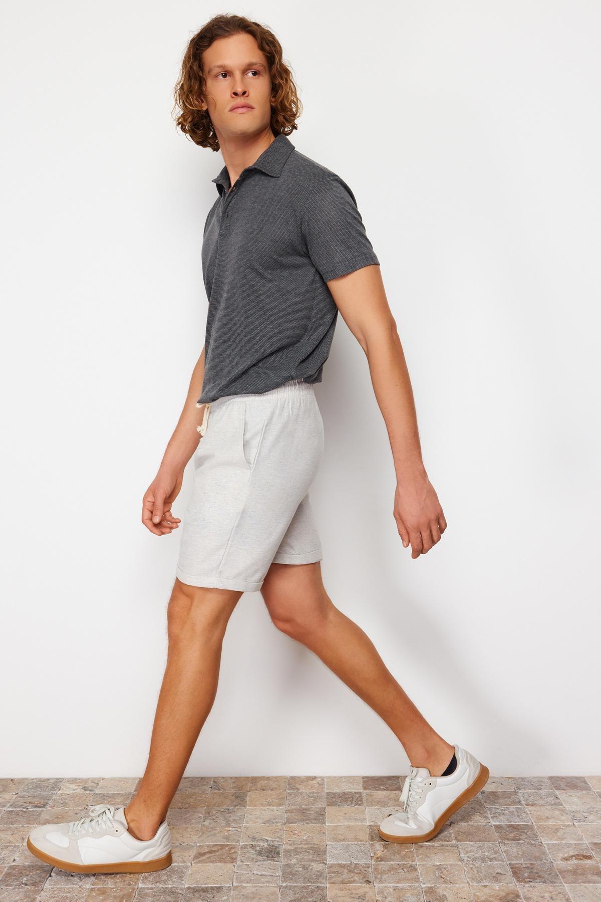 Grey Mid Waist Shorts, , large image number 4