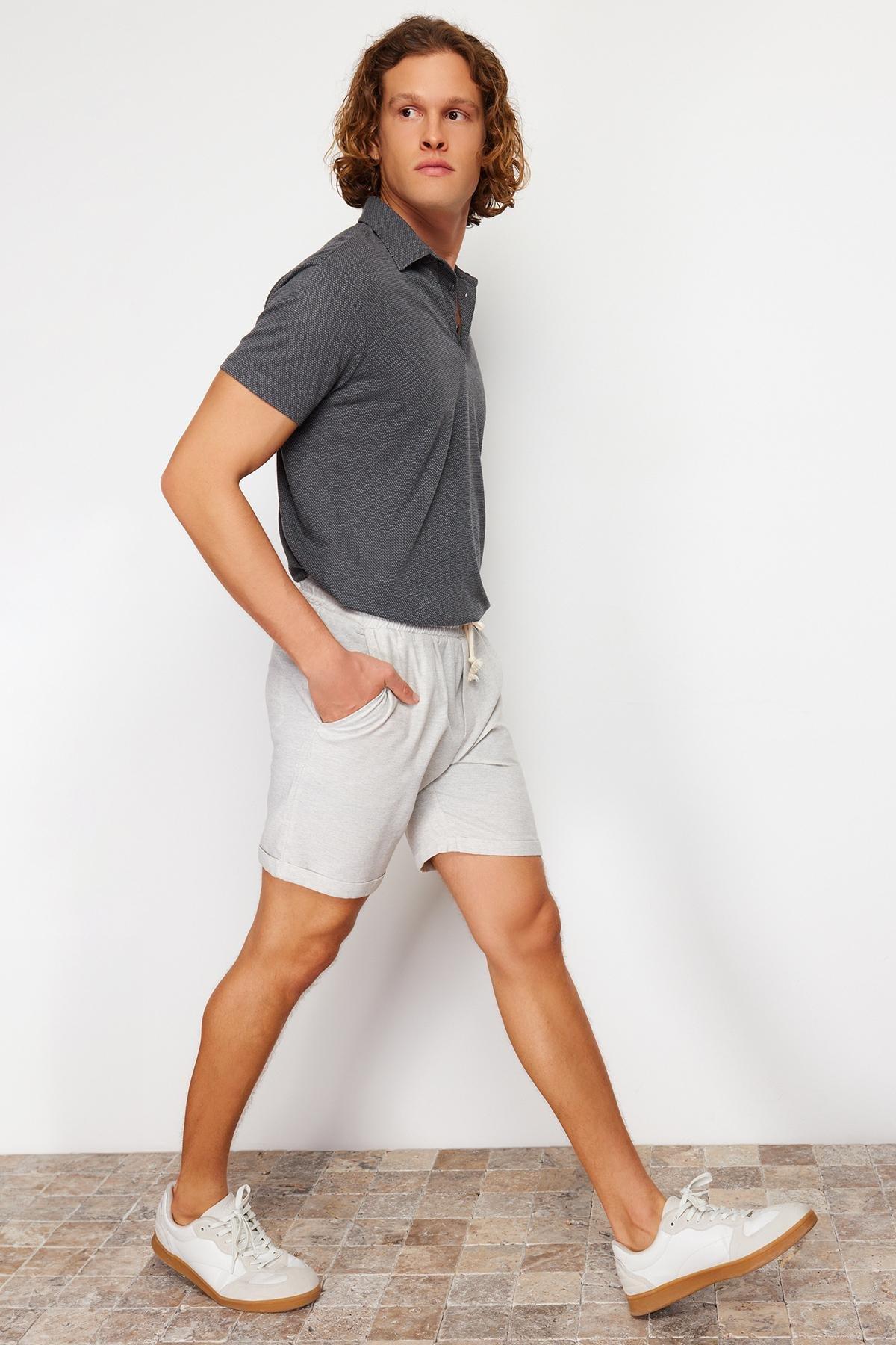 Grey Mid Waist Shorts, , large image number 7