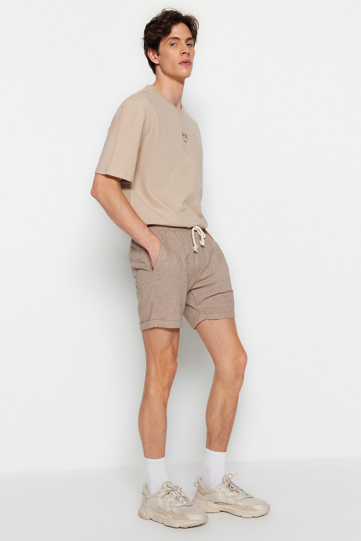 Brown Mid Waist Shorts, , large image number 0