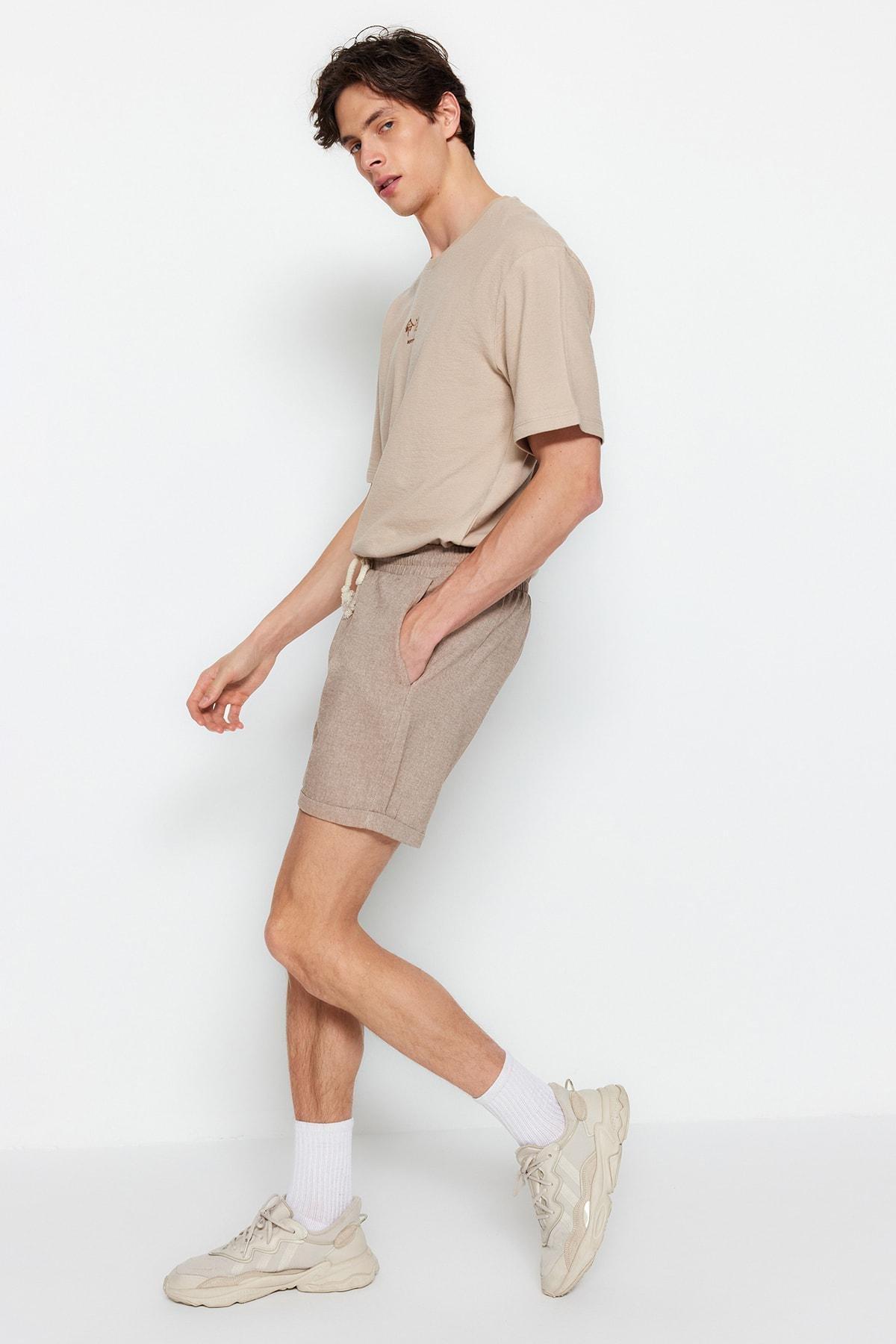 Brown Mid Waist Shorts, , large image number 4