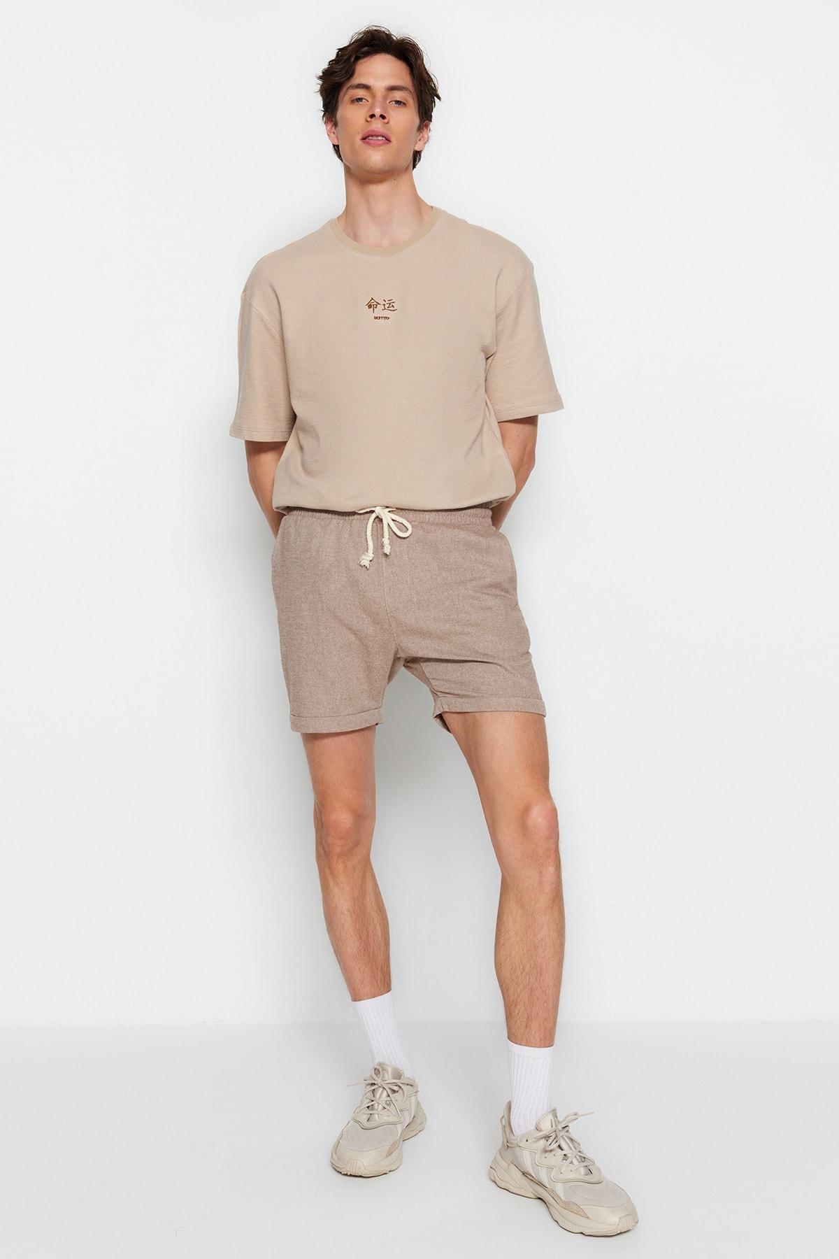 Brown Mid Waist Shorts, , large image number 6