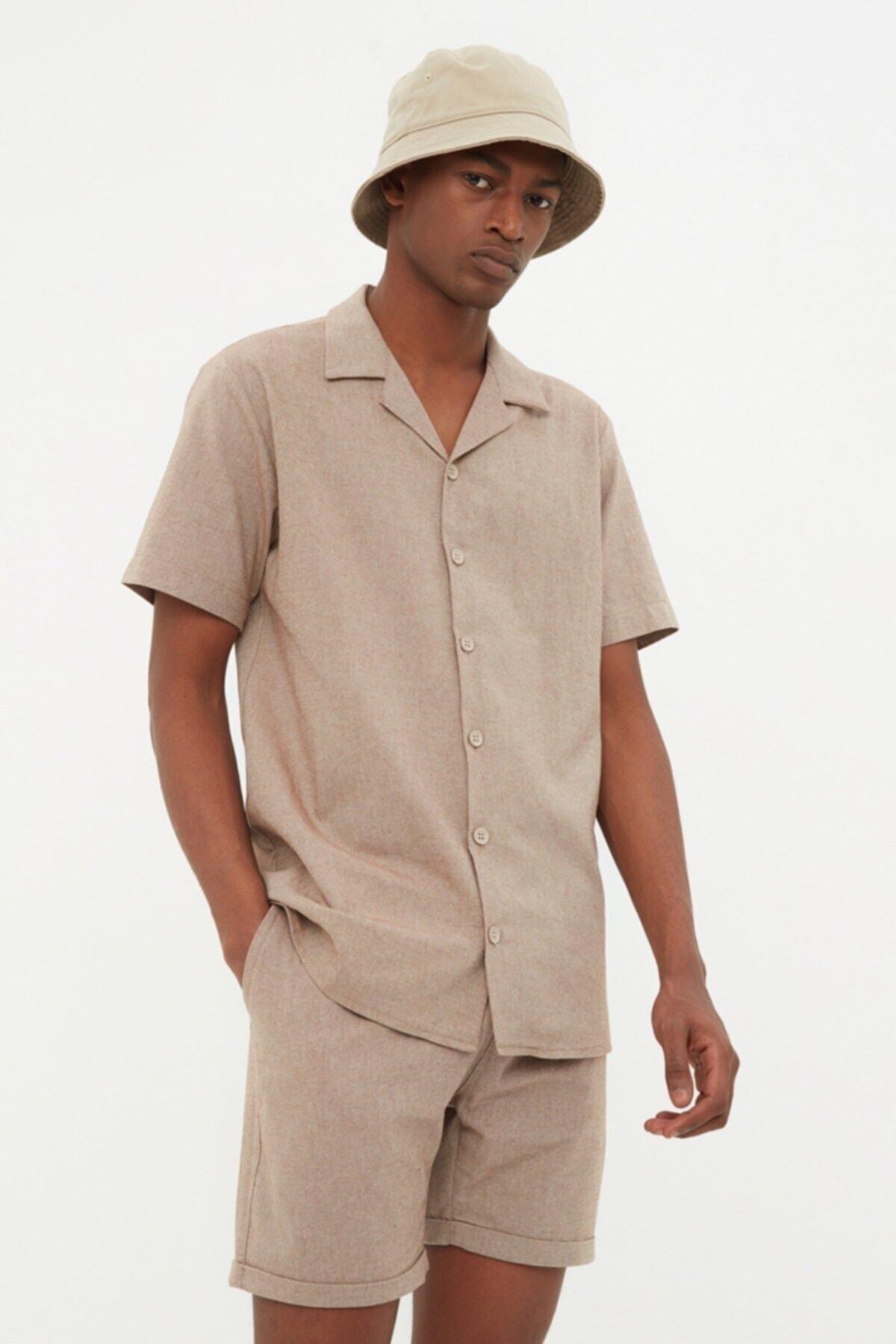 Brown Mid Waist Shorts, Brown, large image number 9