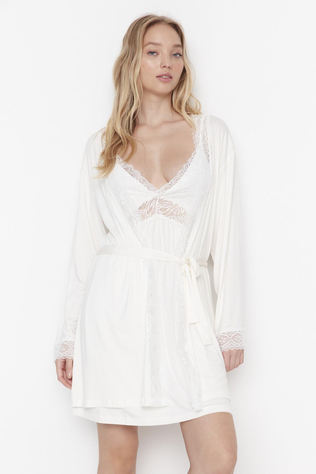 Cream Mini Dressing Gown, , large image number 2