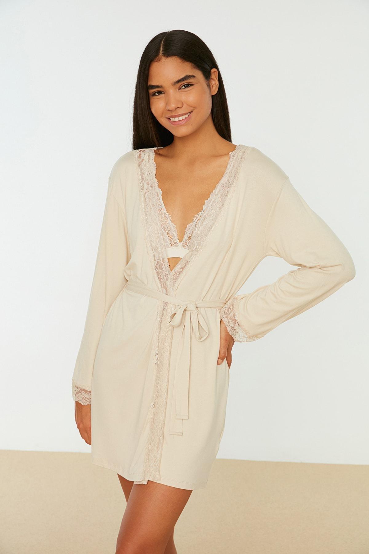 Trendyol - Cream Mini Dressing Gown