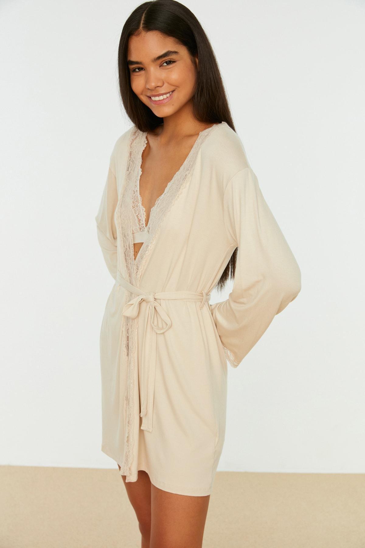 Trendyol - Cream Mini Dressing Gown