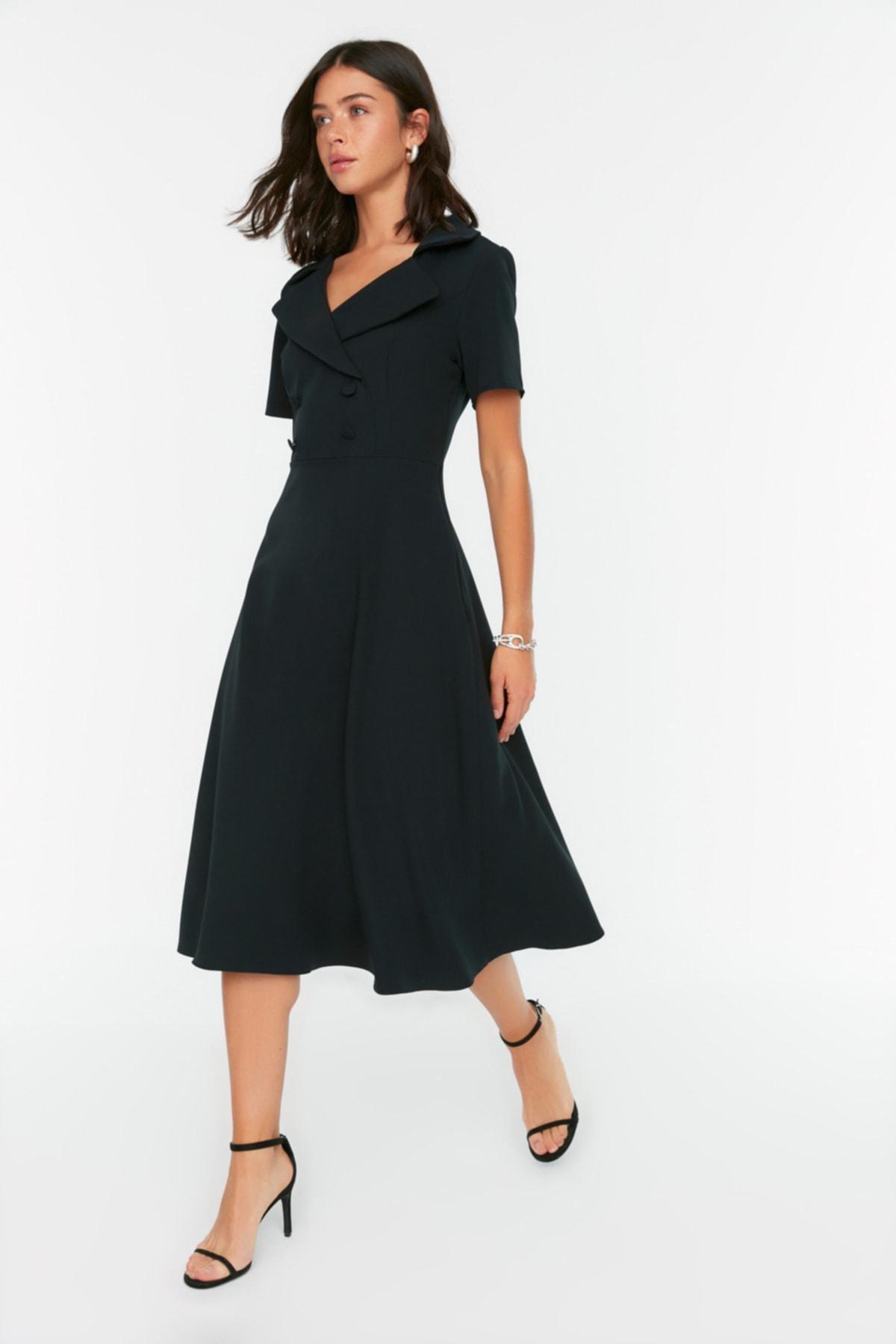 Black Buttoned Woven Dress, Black, large image number 0