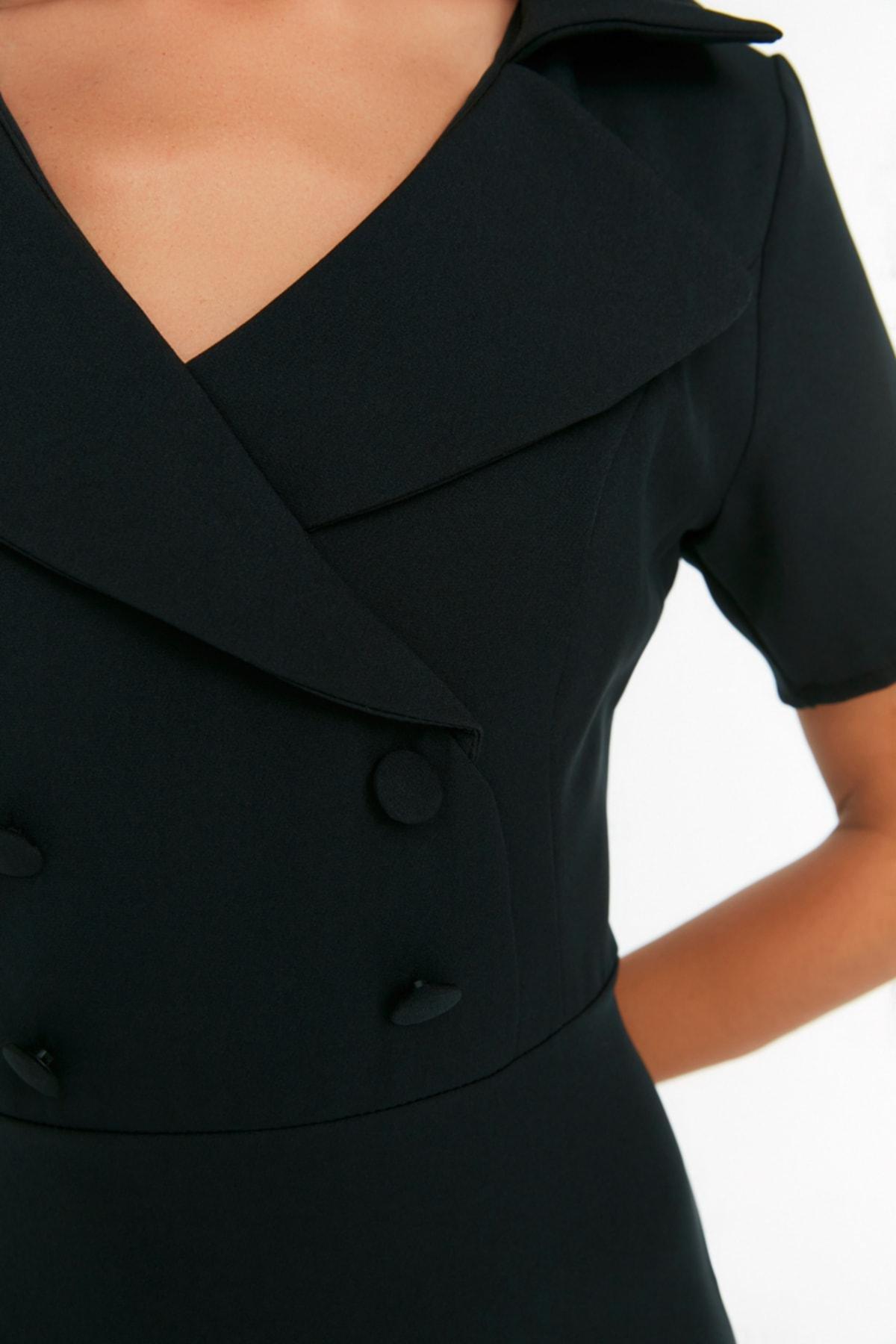 Black Buttoned Woven Dress, Black, large image number 3