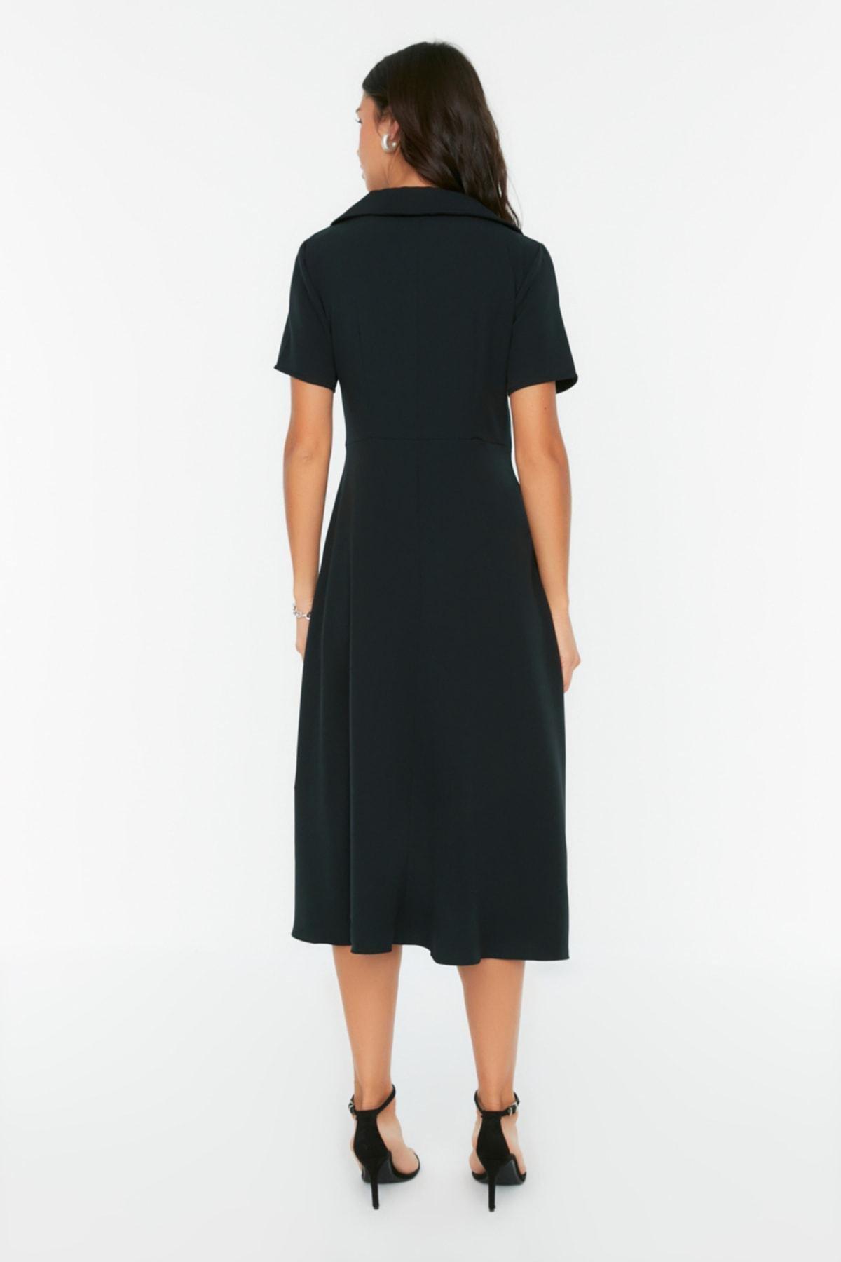 Black Buttoned Woven Dress, Black, large image number 4