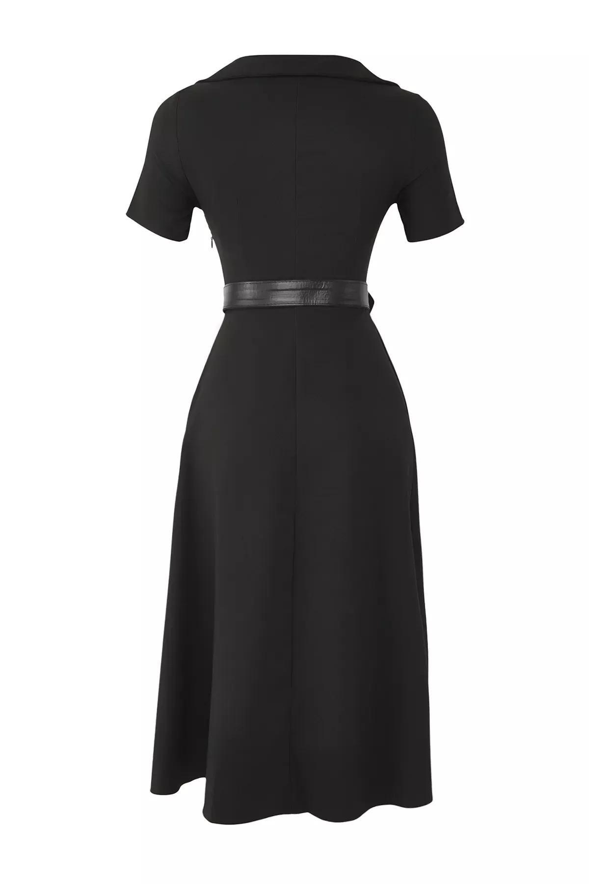 Black Buttoned Woven Dress, Black, large image number 5