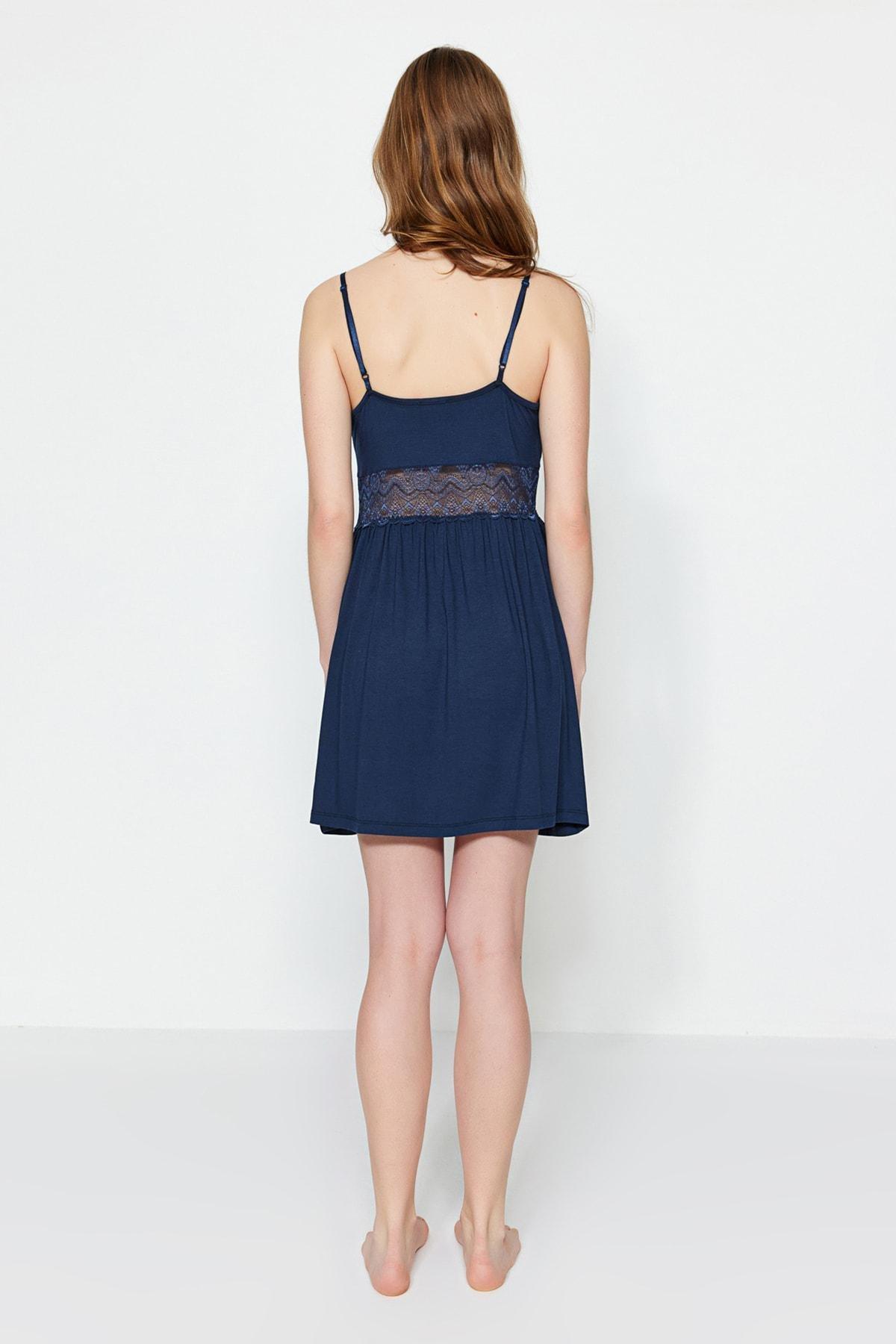 Navy Lace V-Neck Nightgown, Dark blue, large image number 4